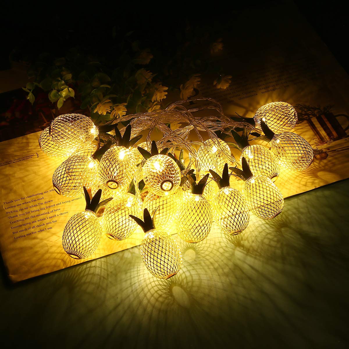 ZSML 3M 20 LEDs PineString Light Decorative Battery Operated String Light for Christmas Wedding Birthday Festival Party Decor (Golden Pineapple, No Battery)