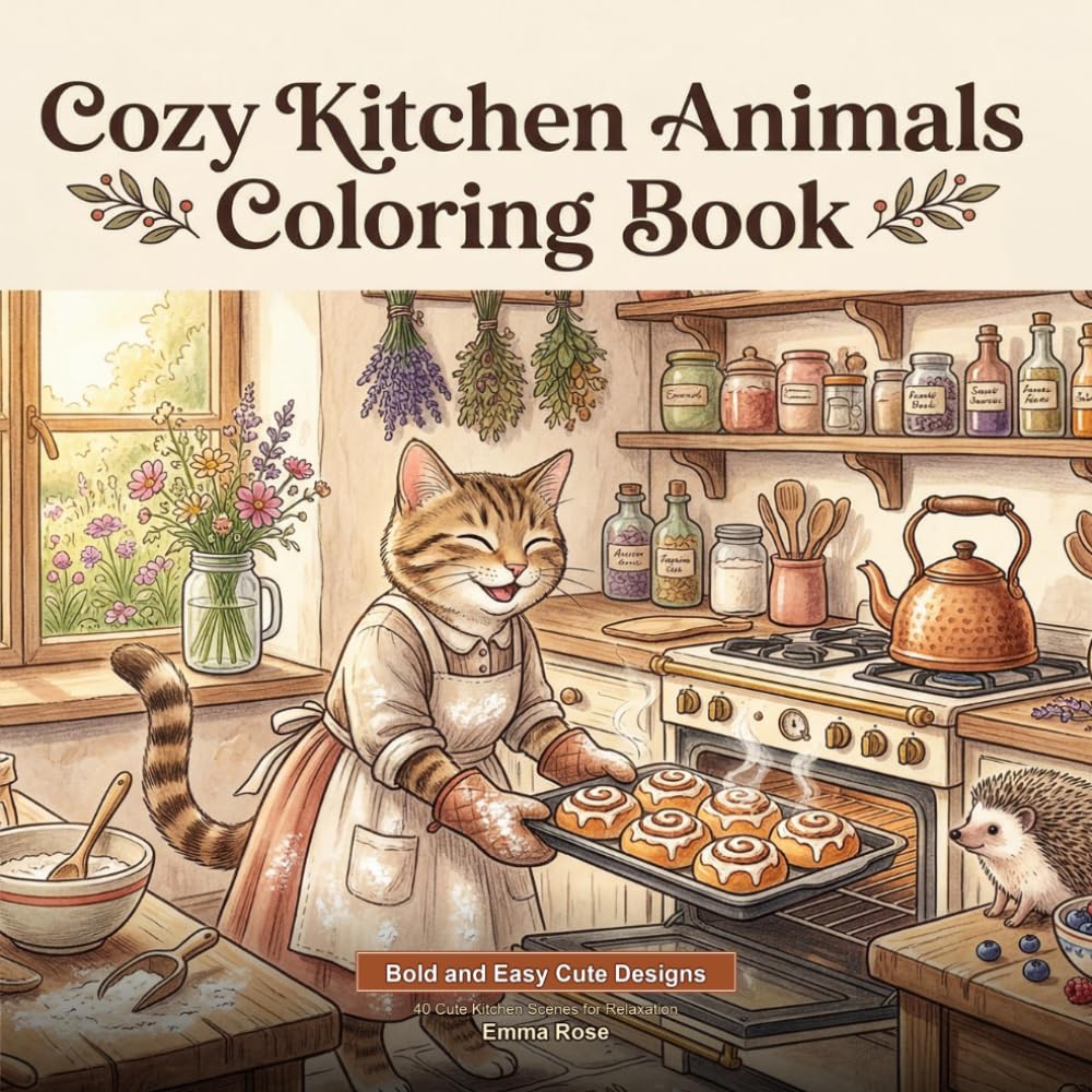 Cozy Kitchen Animals Coloring Book: Bold and Easy Cute Designs