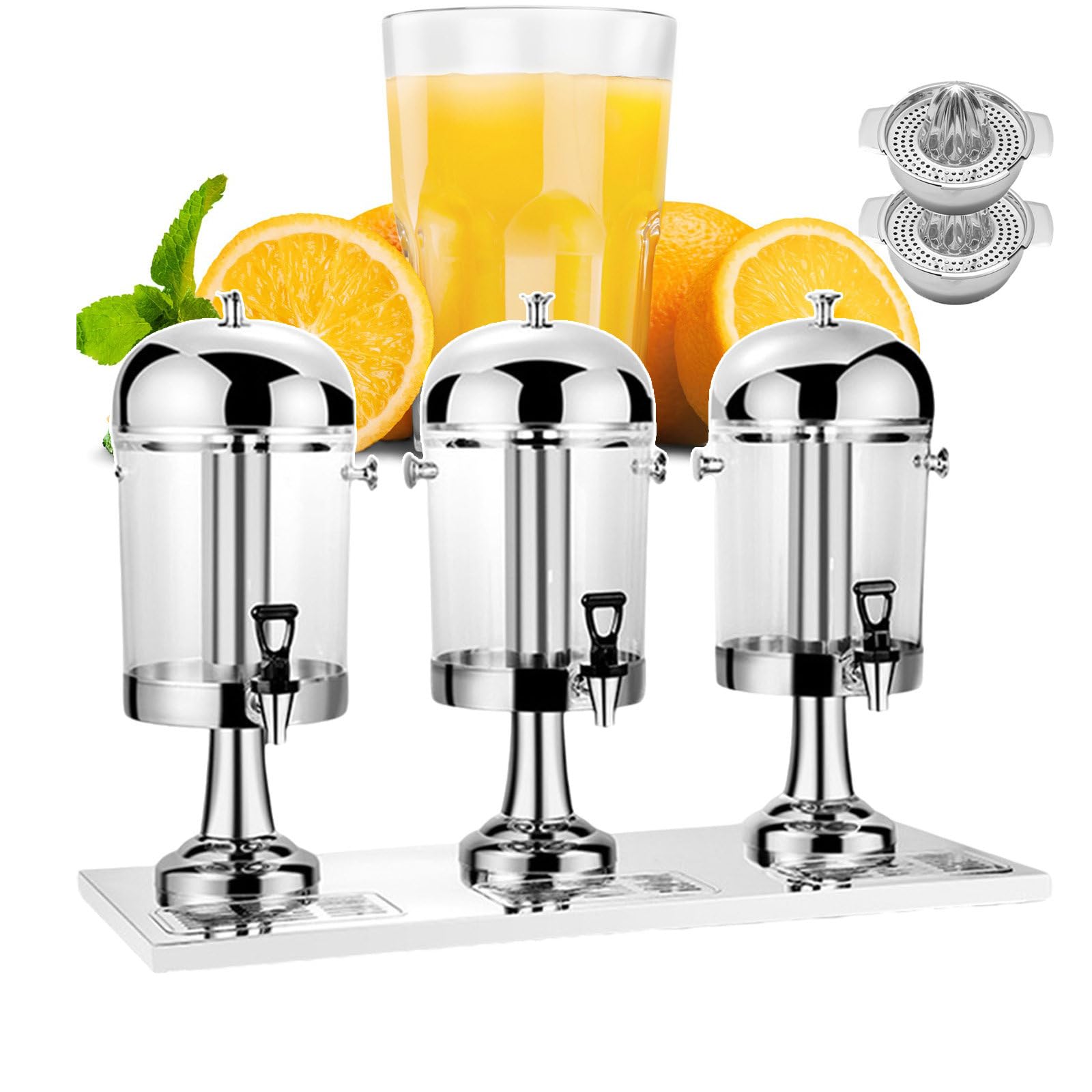 asdchZen Beverage Dispenser, Commercial Drink Juice Dispensers With 2 Mini Juicer, Chillers & Water Fountains 24L Coffee Dispensers Fruit Juicer For Banquet, Restaurants, Cafes,Silver,Silver