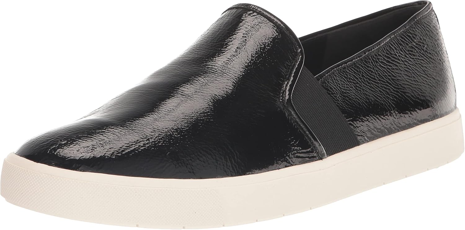 Vince Womens Blair Slip On Sneaker Black Crinkle Patent Leather 8 M