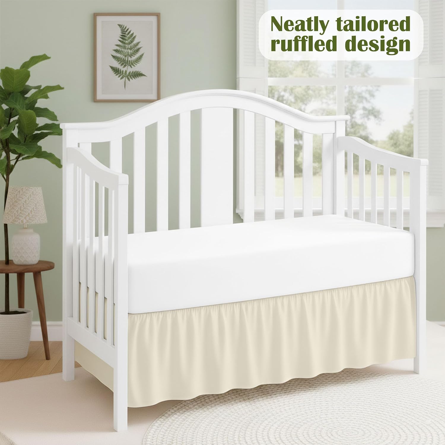Luxury Crib Bed Skirt 28" x 52" with 14 Inch Drop Soft & Breathable Dust Ruffle Fits Standard Crib and Toddler Bed Nursery Microfiber Fabric Ruffle Bed Skirt for Baby Boys or Girls Ivory Solid