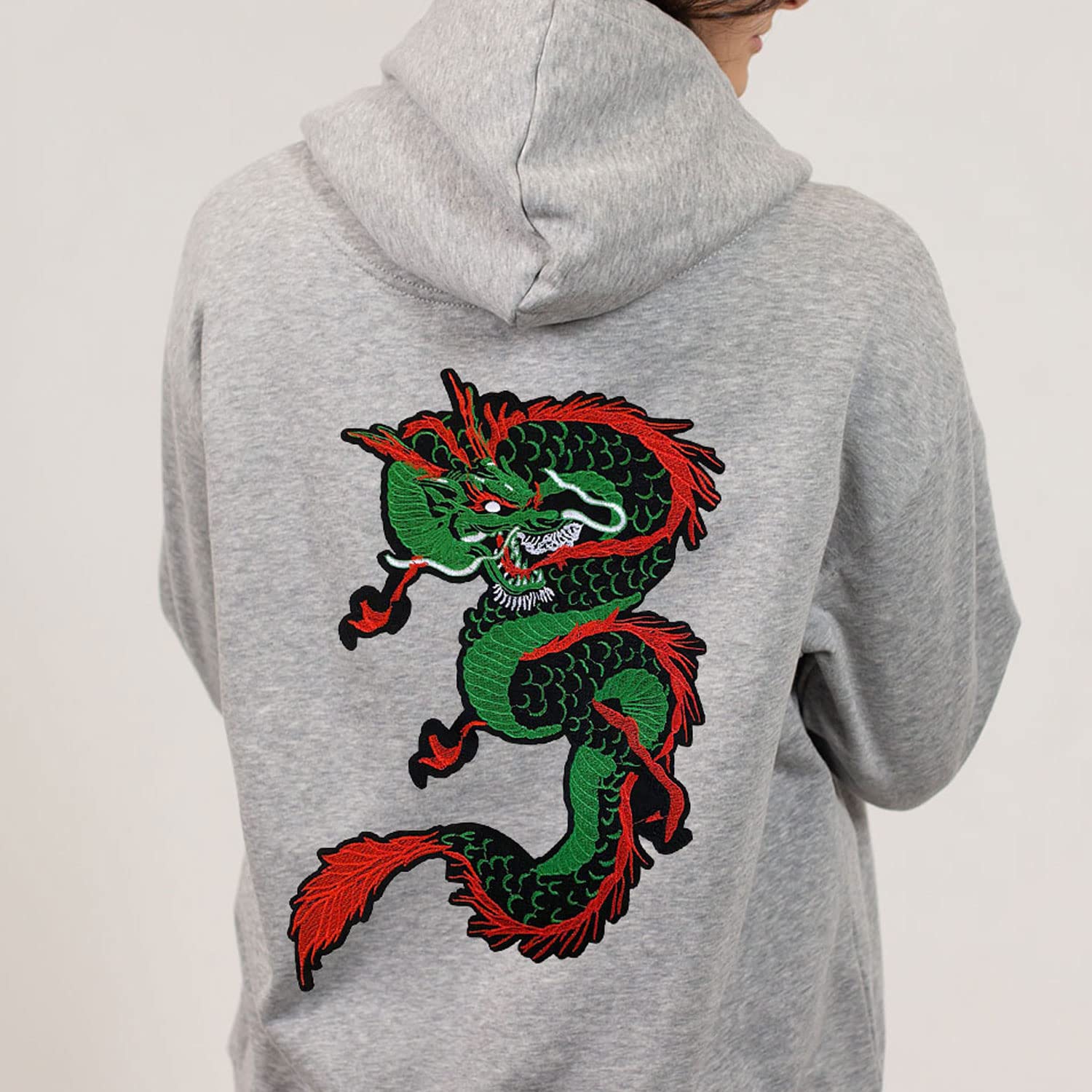 Parches de dragón verde bordado para planchar, parches grandes de dragón para coser en ropa, chaquetas, disfraces de bricolaje (verde rojo)