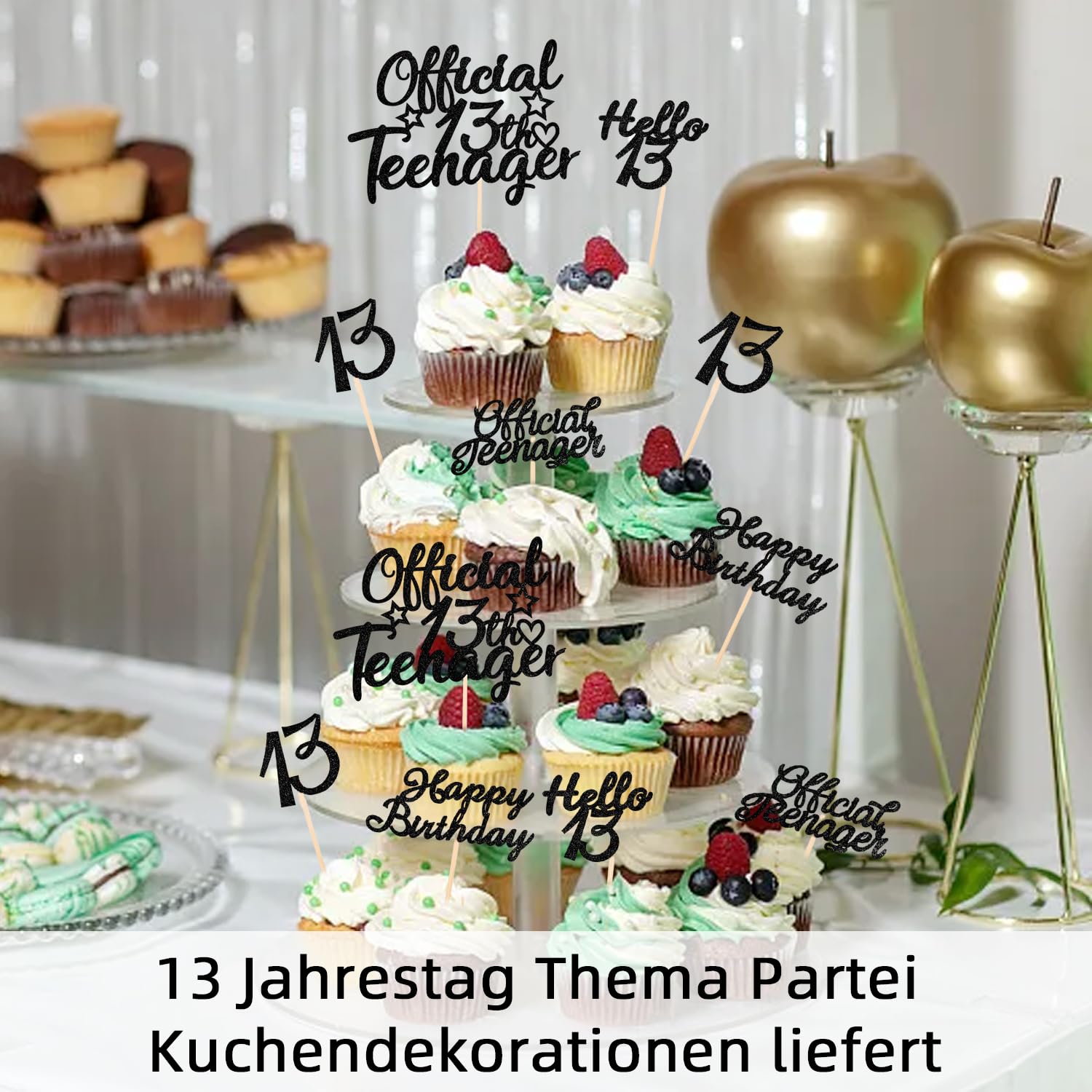 30 decorazioni per cupcake per 13° compleanno, Hello 13 stecchini per cupcake, ufficiali, per adolescenti e 13 anni, decorazioni per torte per 13° compleanno, anniversario, forniture per feste