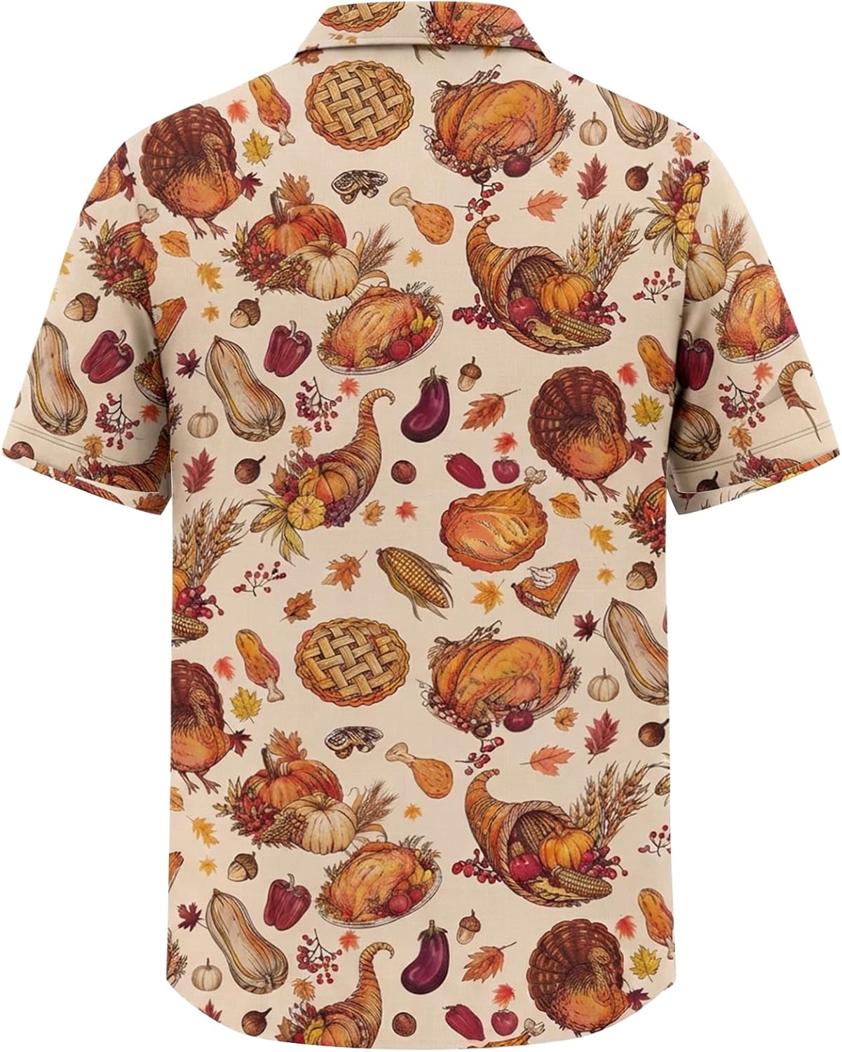 Mens Thanksgiving Shirts Fall Turkey Print Hawaiian Button Up Shirt