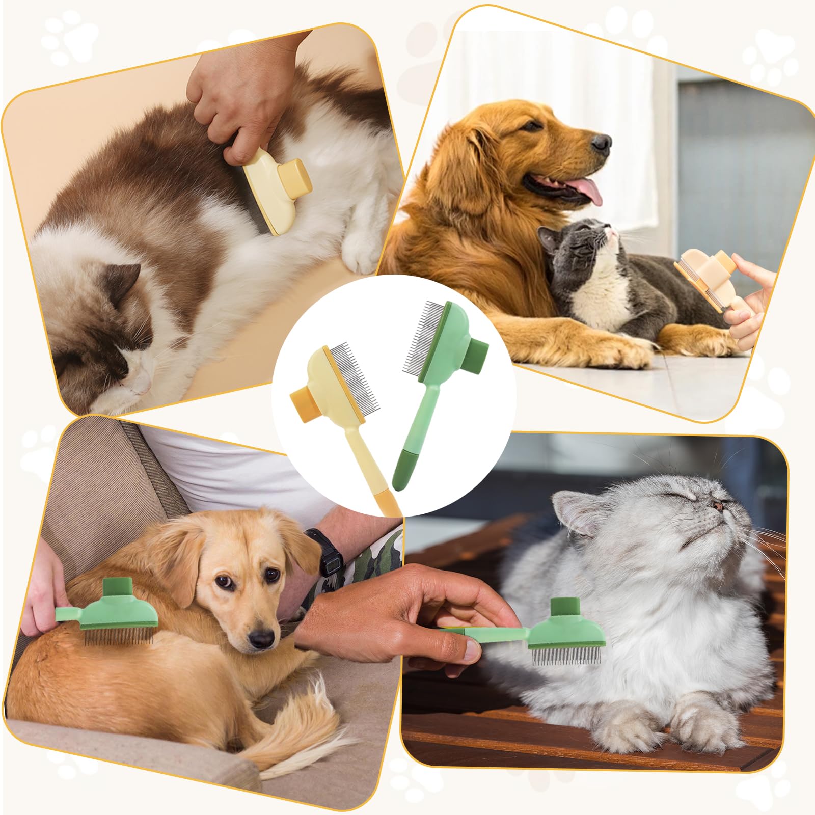 Peine antipulgas autolimpiante para mascotas, peine para gatos con botón de desbloqueo, peine para perros, peine para eliminar el pelo de mascotas, peine para pulgas de gato y perro (B)