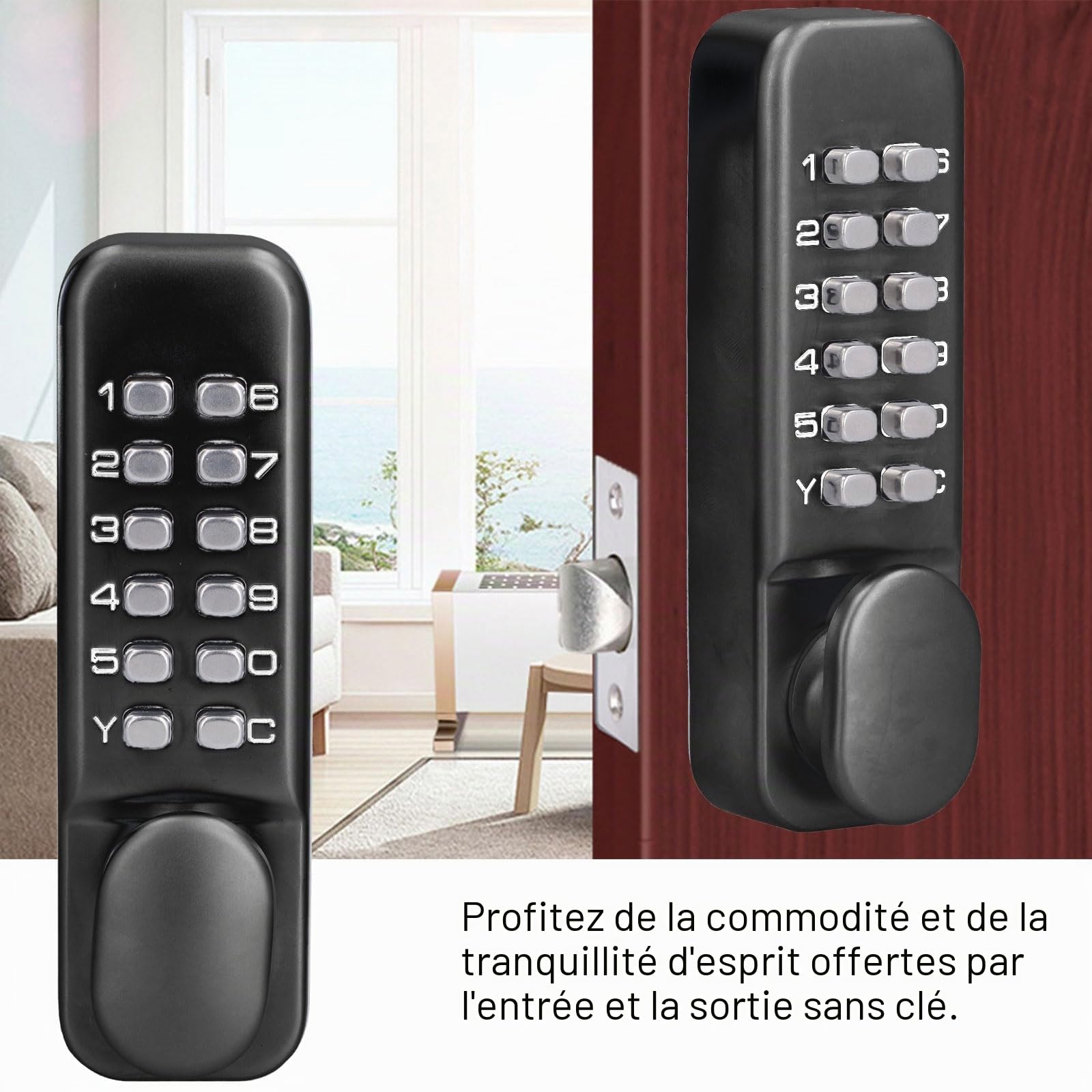 Serrure a Code Mecanique, Serrure a Combinaison Mecanique avec Poignée Verrou a Code Mecanique Exterieur Digicode pour Porte Extérieur, pour Portes D'entrée Maison Hôtel (Noir)
