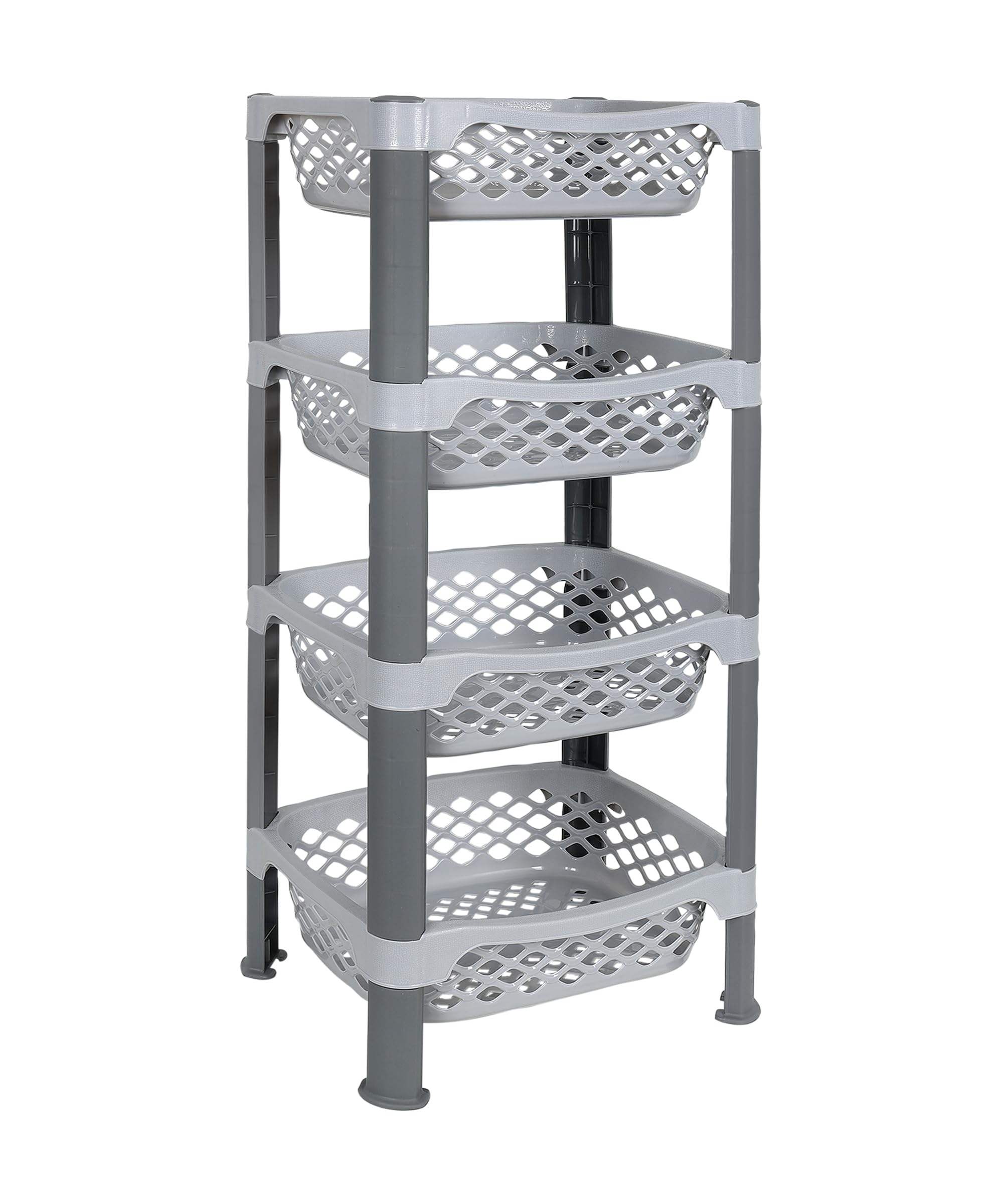 Plastic 4 Layer Rectangular Multi-Purpose Vegetable Stand for Kitchen Organiser | Basket/Shelf Racks for Storage (Grey, Tiered Shelf)-image-8