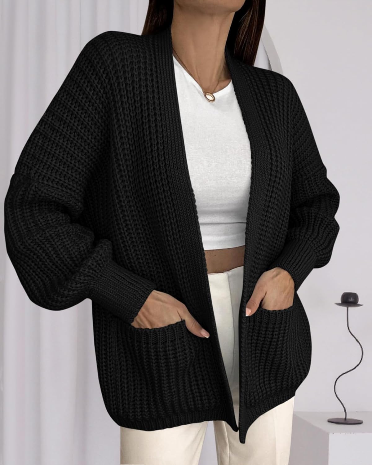 BTFBM Cardigan Sweaters for Women 2026 Fall Fashion Casual Long Sleeve Oversized Open Front Knit Cardigans Jacket Coat - Image 5