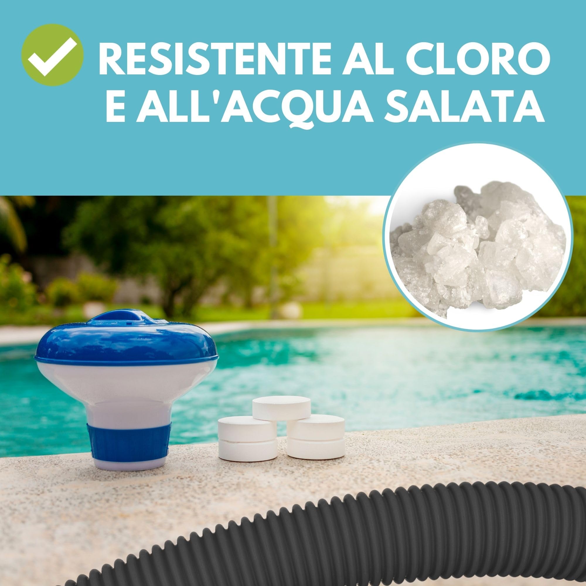 Wiltec Tubo per Piscina Nero, 30m 32 mm, sezionabile Ogni 1,5 m, Galleggiante, in Resina 165 g/m Made in EU