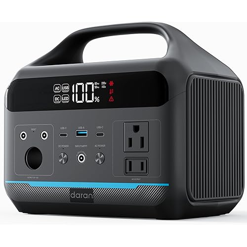 DARAN Portable Power Station 600W(1200W Surge) - 288Wh Solar Generator LiFePO4 Battery with AC DC Outlets, 8.3LB Portable Charging Station for Camping, RV, Home, Emergency (Solar Optional)