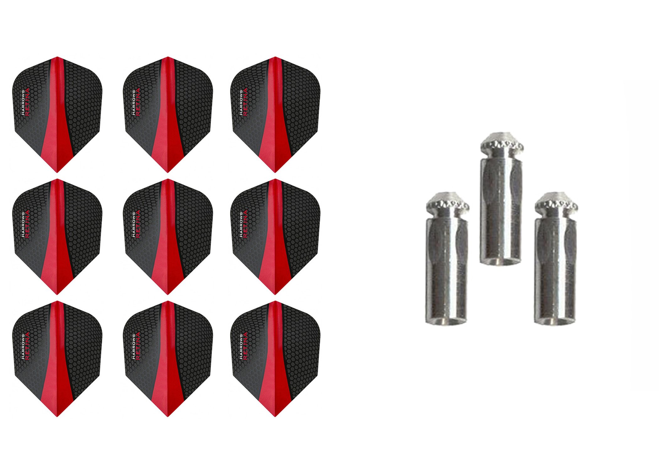 3 Sets of Harrows Retina Standard Dart Flights Plus 1 Set of 3 Aluminum Dart Flight Protectors (Red)