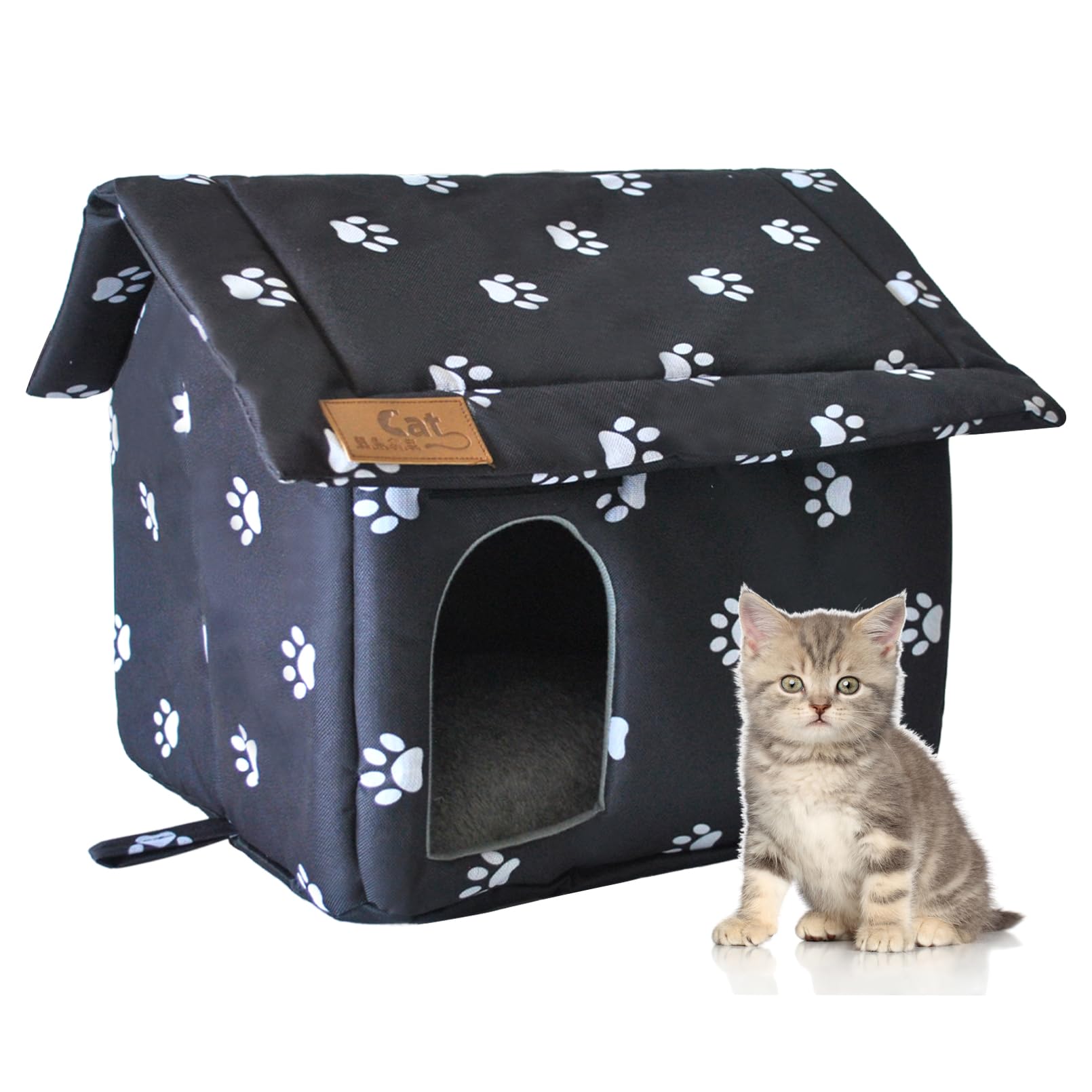 MUYG Cat House for Outdoor,Weatherproof Warm Feral Cats Shelter Outside/Indoor Collapsible Insulated Pet Houses Foldable Stray Cat Tent Cave for Kitty