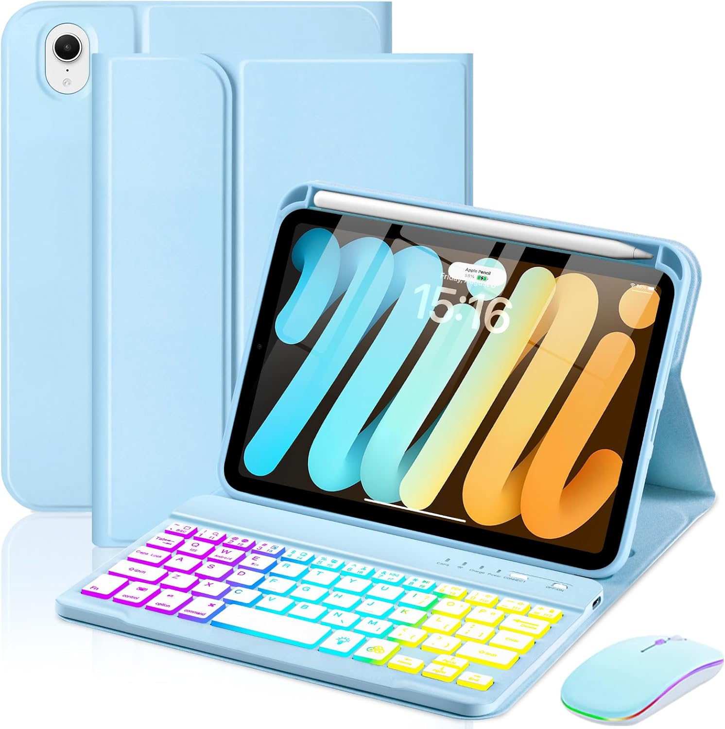 Case with Keyboard Mouse for iPad mini 7/6 8.3 inch Rainbow Backlight Detachable Keyboard
