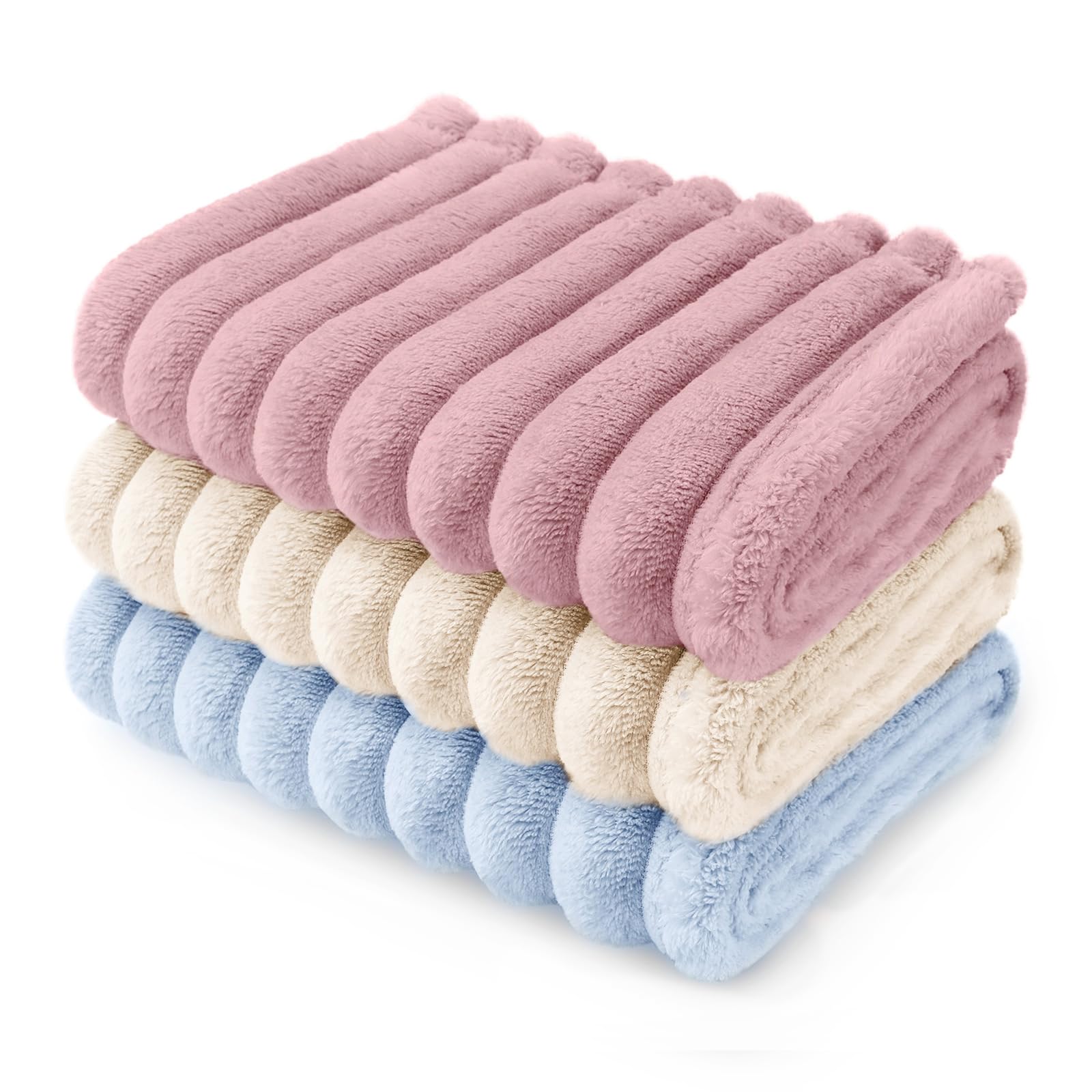 LINENLUX 1 Pack 3 Fleece Dog Blanket Soft Warm Cat Pink/White/Blue Small — image 1