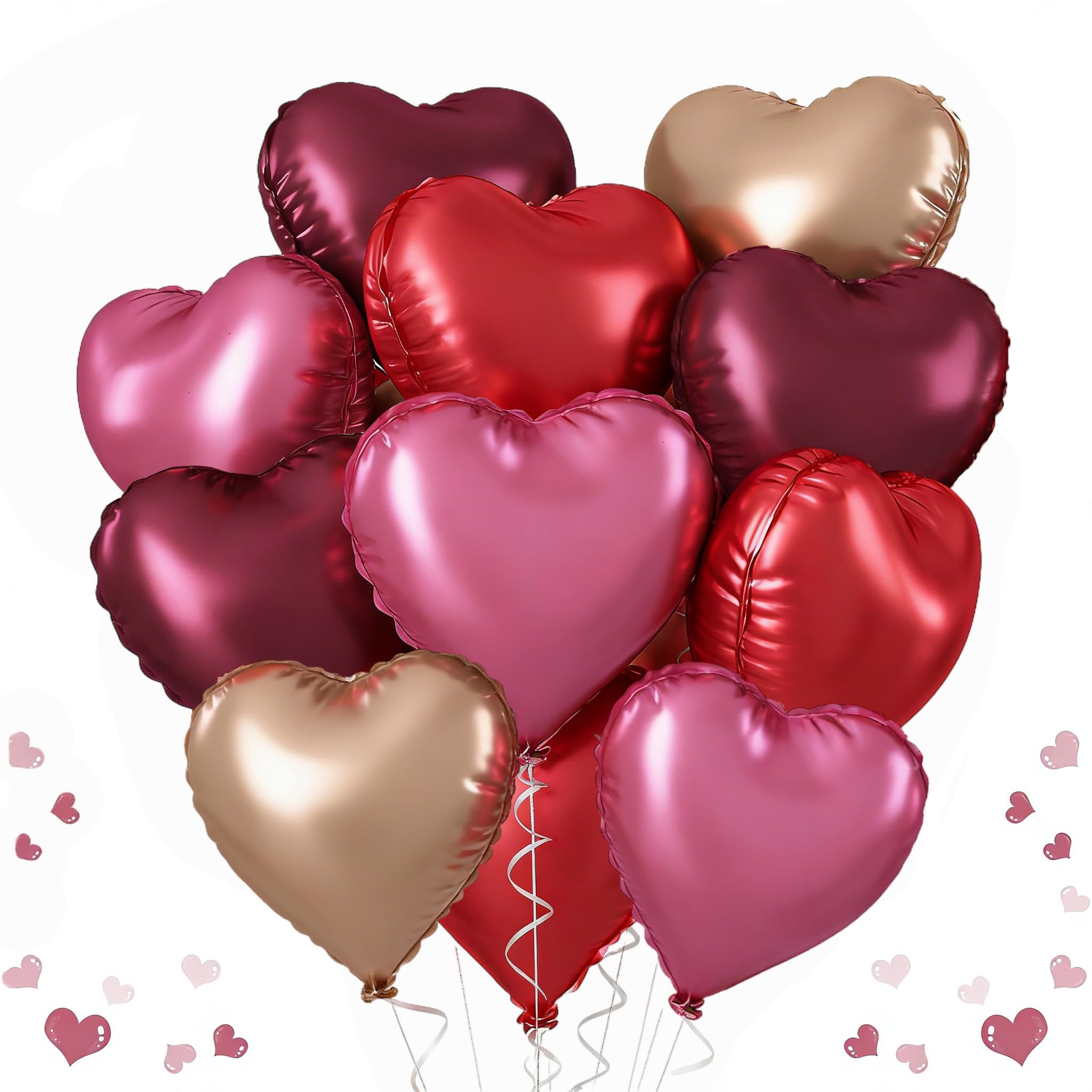 Wine Red Pink Heart Balloons,18 Inch Wine Red Heart Shape Balloons,12PCS Foil Heart Balloon Helium for Birthday Party Bridal Engagement Wedding Anniversary Baby Shower Valentines Decor