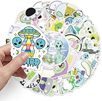 Vista 2 de Calcomanías de extraterrestres, geniales calcomanías de OVNI para adolescentes, calcomanías de vinilo impermeables para laptop, patineta