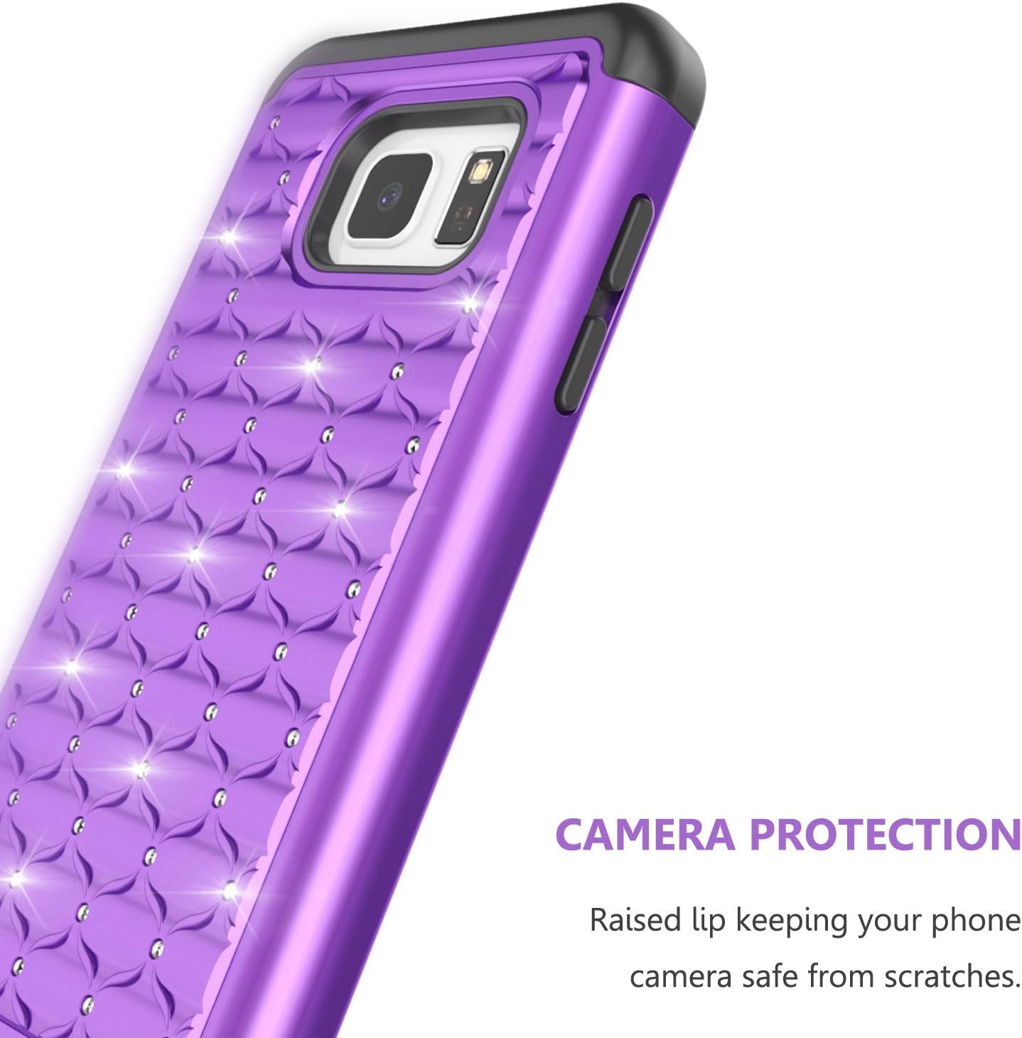 Galaxy S7 Case, Jeylly [Diamond Star] Hybrid Rubber Plastic Shock Absorbing Studded Rhinestone Crystal Bling Armor Defender Rugged Case Cover for Samsung Galaxy S7 S VII G930 GS7 - Purple