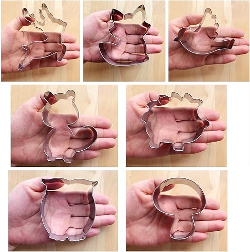 Miniatura 6 de Juego de cortadores de galletas de bosque, 3 pulgadas, 7 piezas, zorro, búho, ciervo, pájaro, erizo, ardilla, hongo, animales del bosque, cortadores