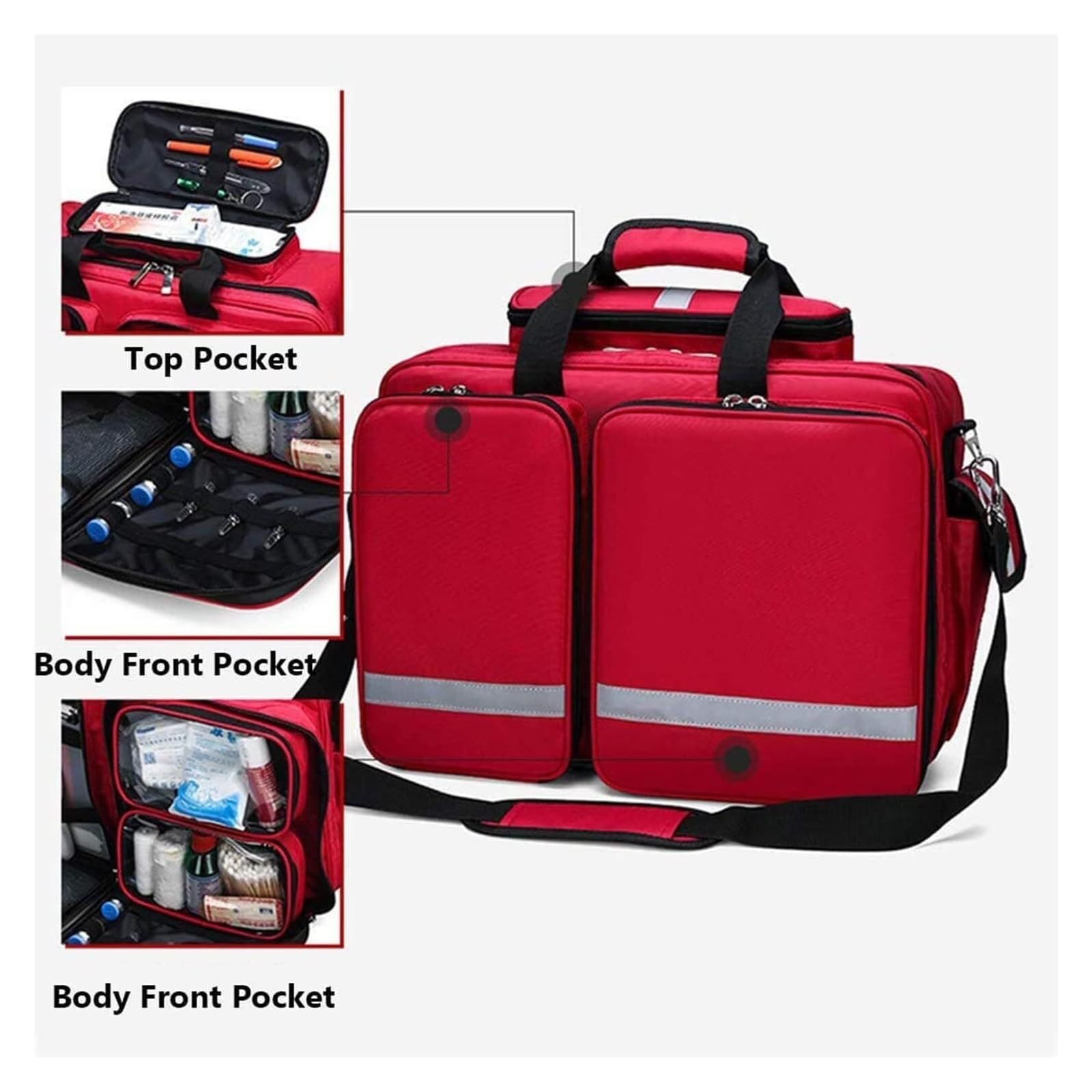 Grande Trousse de Secours Roulante - Sac Médical Robust avec Roues pour Secourisme, Camping & Maison - Mallette Imperméable Rouge Signalétique Poignée (L43xP32xH14 cm)