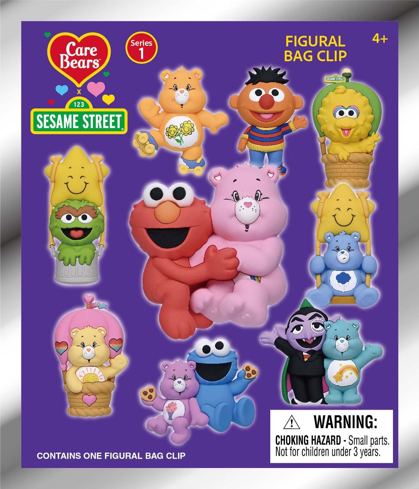 Care Bears x Sesame Street 3D piankowy klips do torby, seria 1 – torba ślepa (jedna losowa figurka) – brelok z postacią CloudCo x Sesame Workshop / akcesorium do plecaka | oficjalny licencjonowany