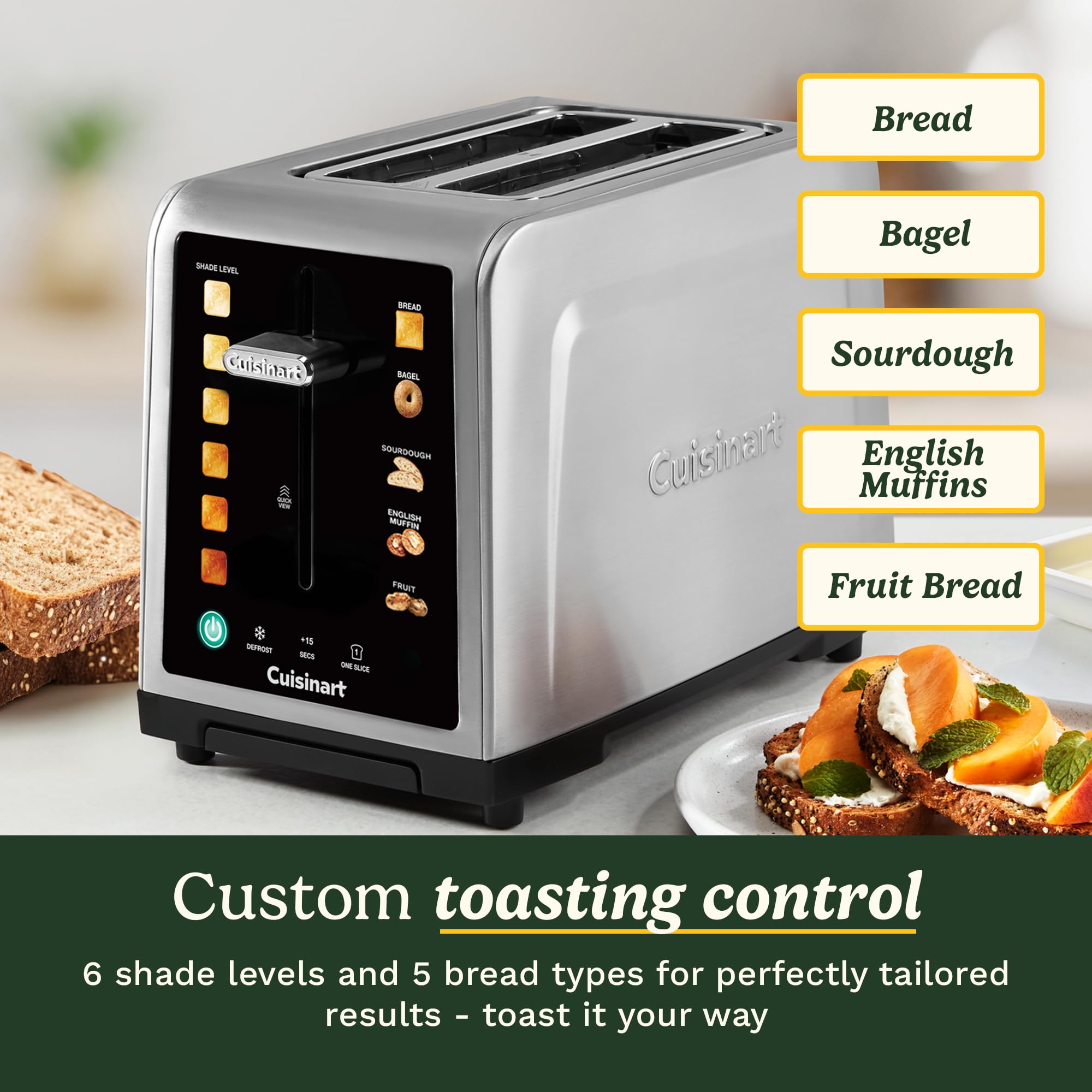 Cuisinart Tostapane SimpliTouch XL Color Touchscreen a 2 fette | Slot extra-large | Display touchscreen a colori | QuickView High-Lift | Preset per pane, bagel, pasta madre, muffin e pane alla frutta