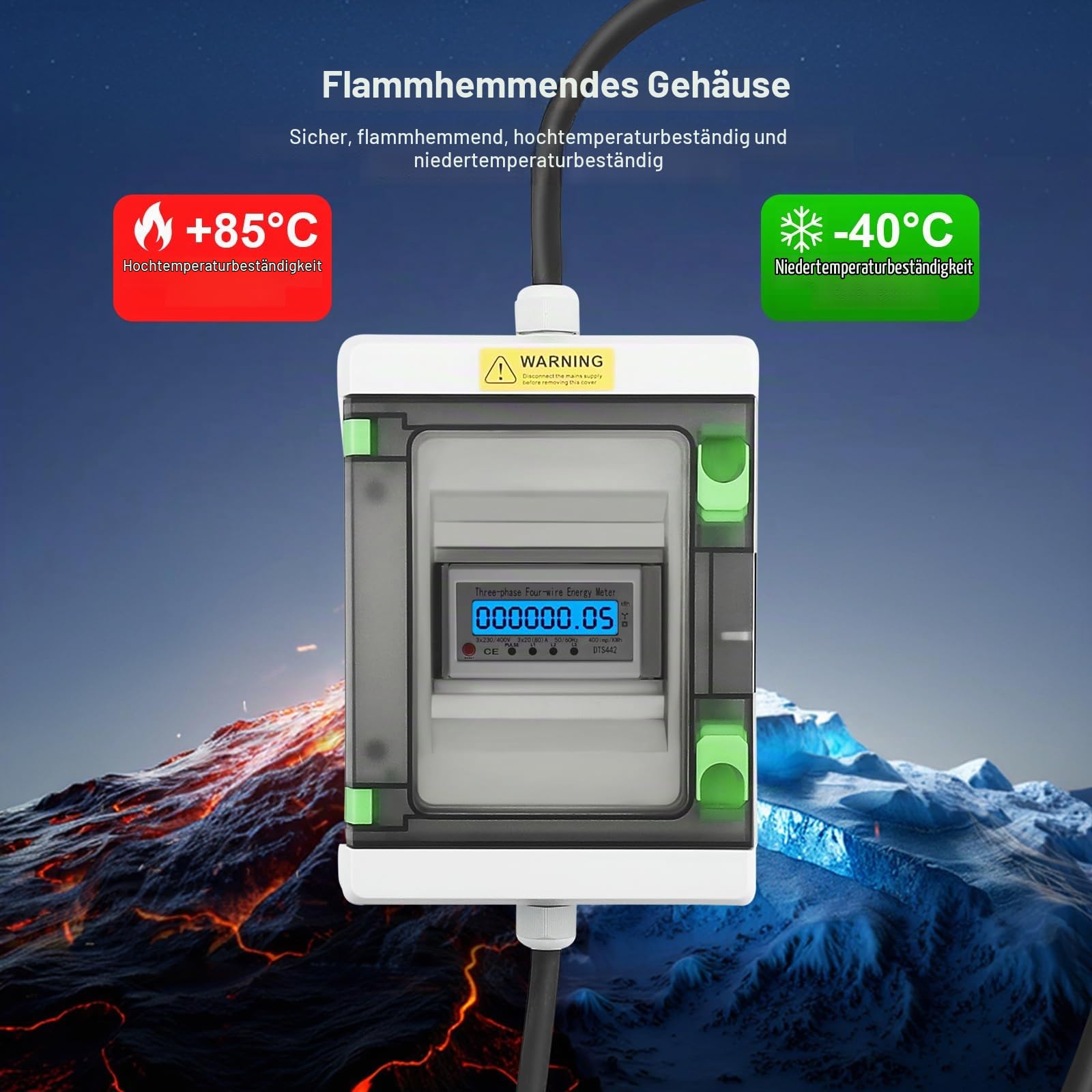 Mobiler Stromzähler 3 Phasen, 32A 380V Mobiler Digitaler Digitalzähler mit CEE Stecker und Kupplung, Digitaler Zwischenzähler mit Reset, IP65 Wasserdichtem Gehäuse