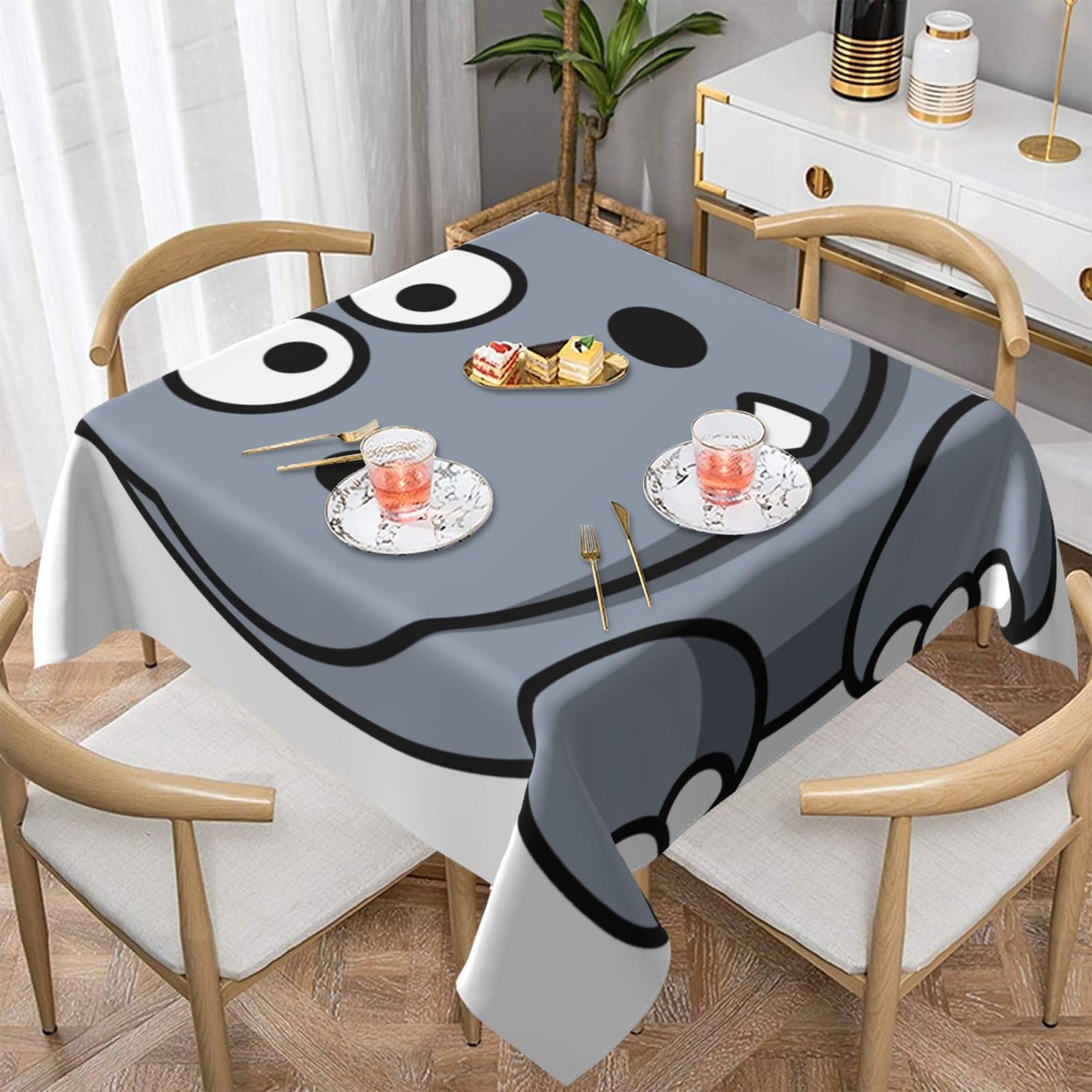 DCEHGEW Cartoon Hippo Prints Square Tablecloth 152x152 CM, Waterproof Fabric Table Cloth for Dining Table, Farmhouse Table Cover for Kitchen Dining Tabletop Decoration