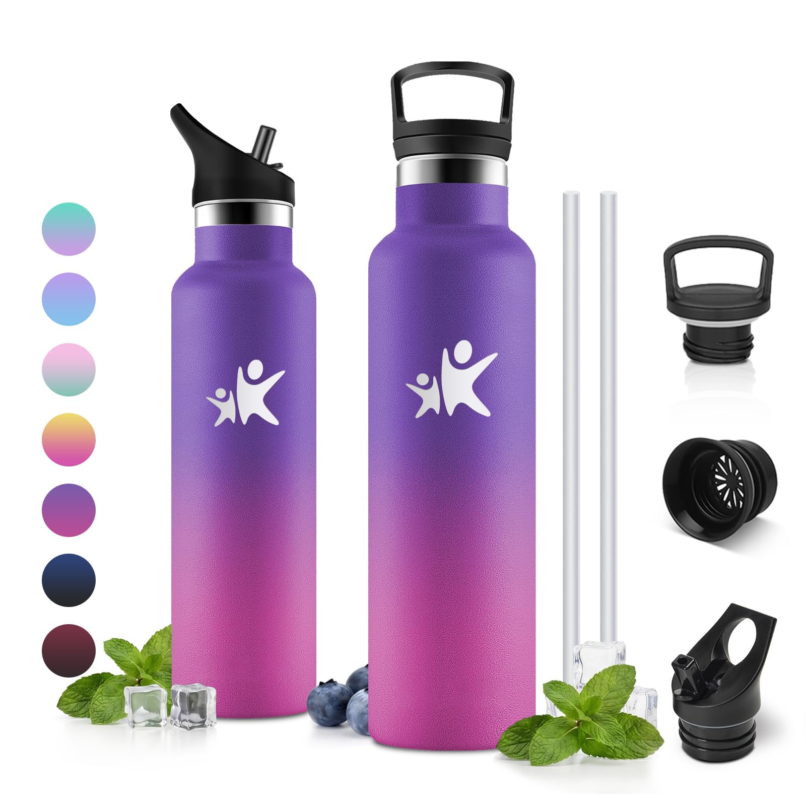 Borraccia 750 ml, Borracce Termica, Borraccia Termica Acciaio Inox, Bottiglia Acqua con Cannuccia, senza BPA, a Prova di Perdite, per Bevande Gassate, Fitness, Campeggio
