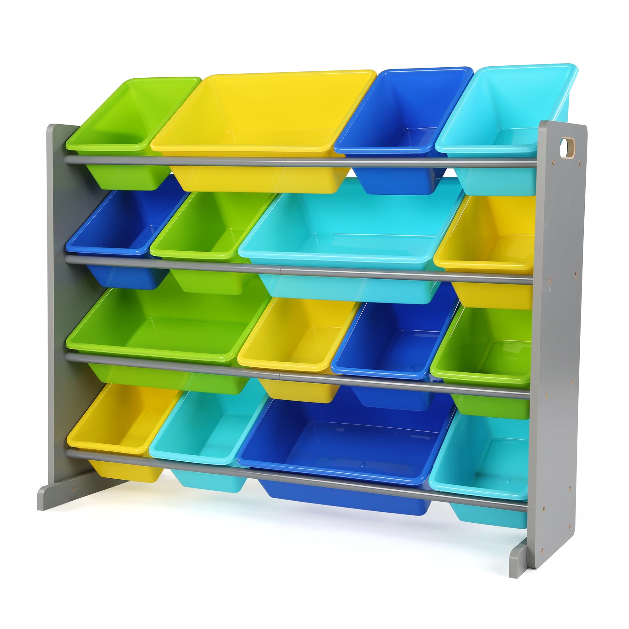 Humble Crew Organizer Giocattoli Bambini: 16 Scomparti Vivaci Grigio/Blu/Verde/Giallo, Design Moderno, Ideale per Camerette Allegre e Ordinate