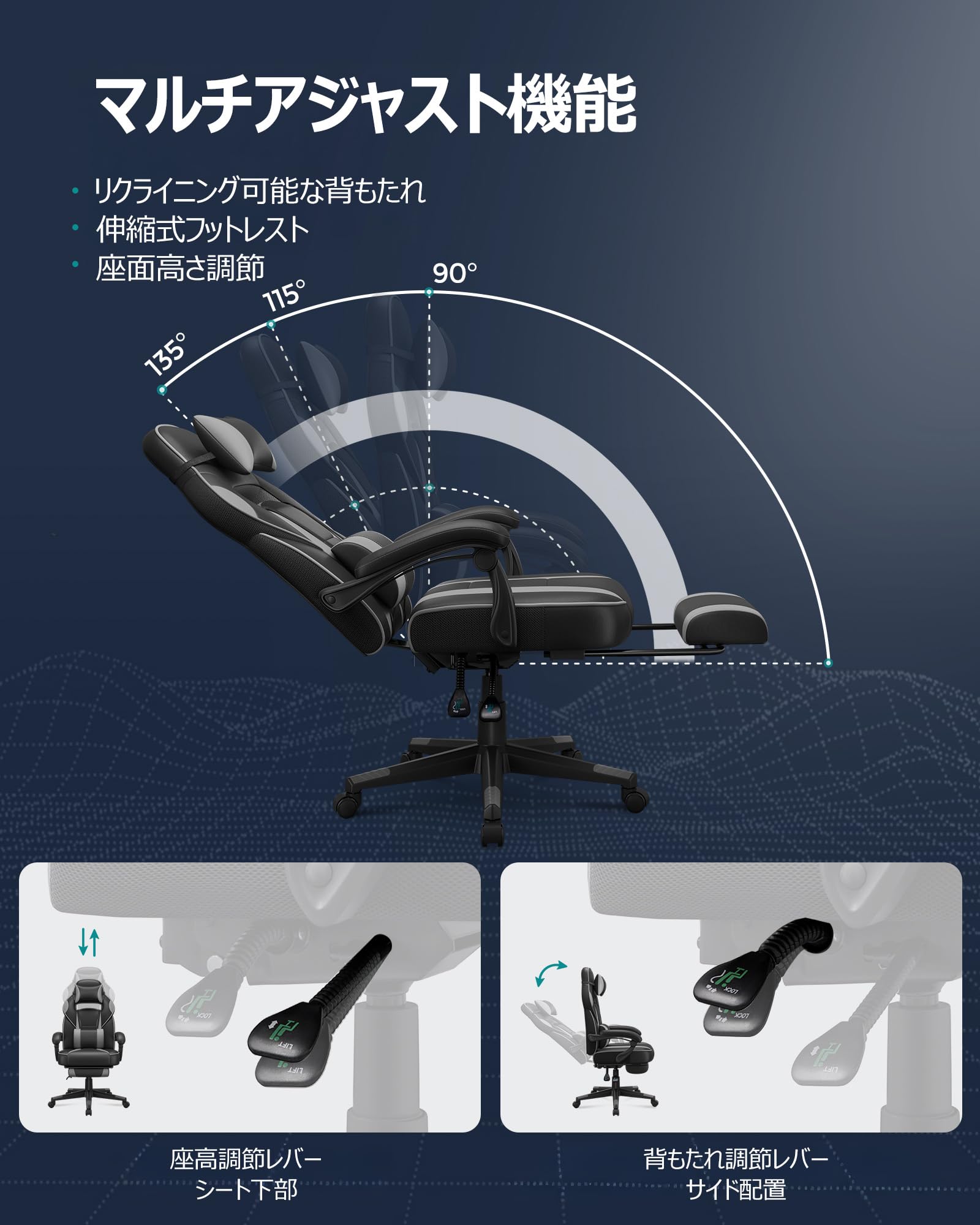 Amazon.co.jp: SONGMICS ゲーミングチェア オフィスチェア デスク