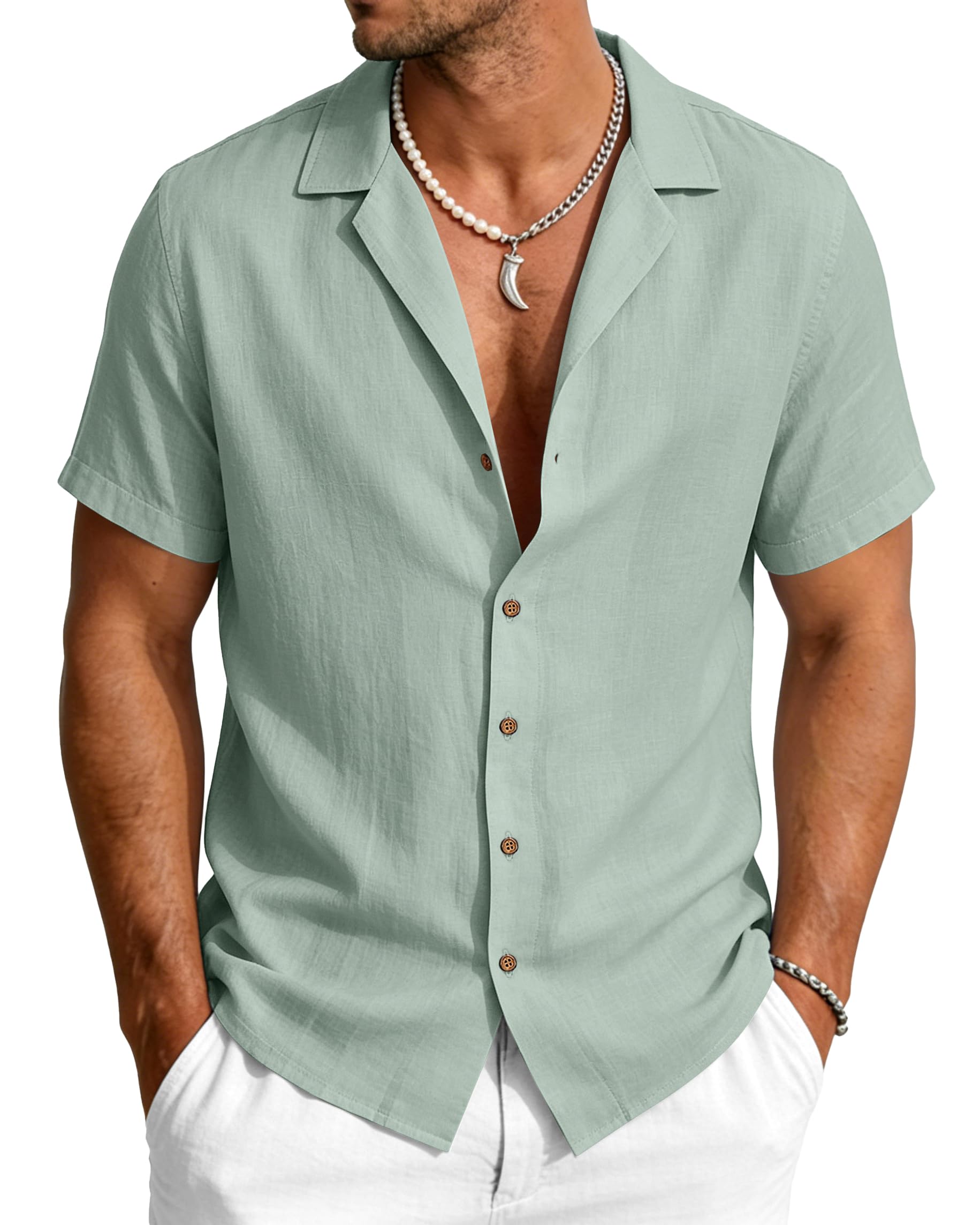 HMIYA Hemd Herren Kurzarm 100% Baumwolle Sommer Kurzarmhemd Button Down Freizeithemden Strand Regular Fit Shirt