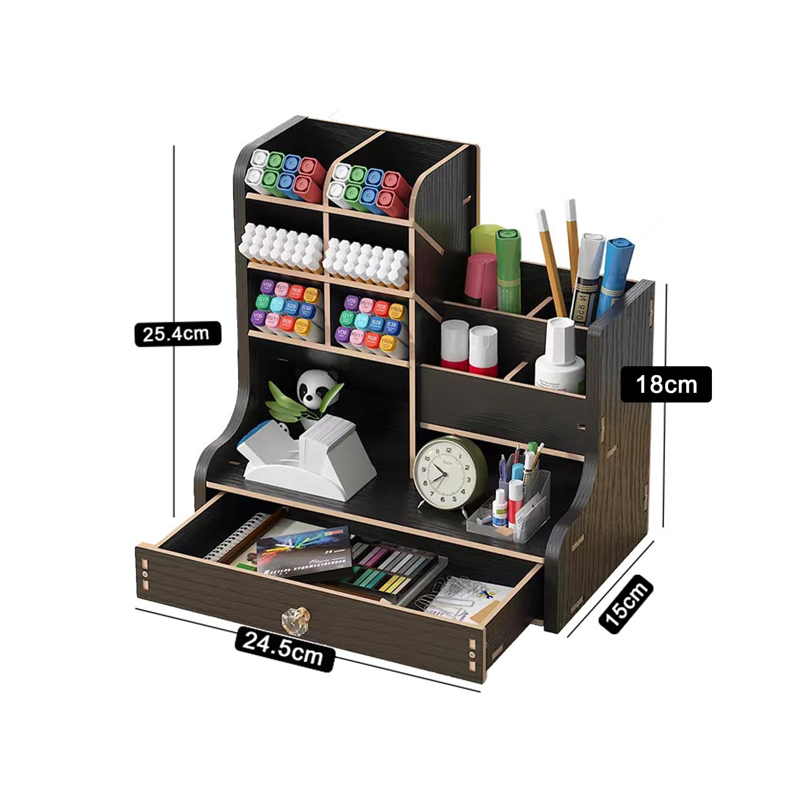 Catekro Bureau-organizer, pennenhouder, pennenbox, pennenhouder, bureau met lade voor thuis, kantoor en school (groot zwart