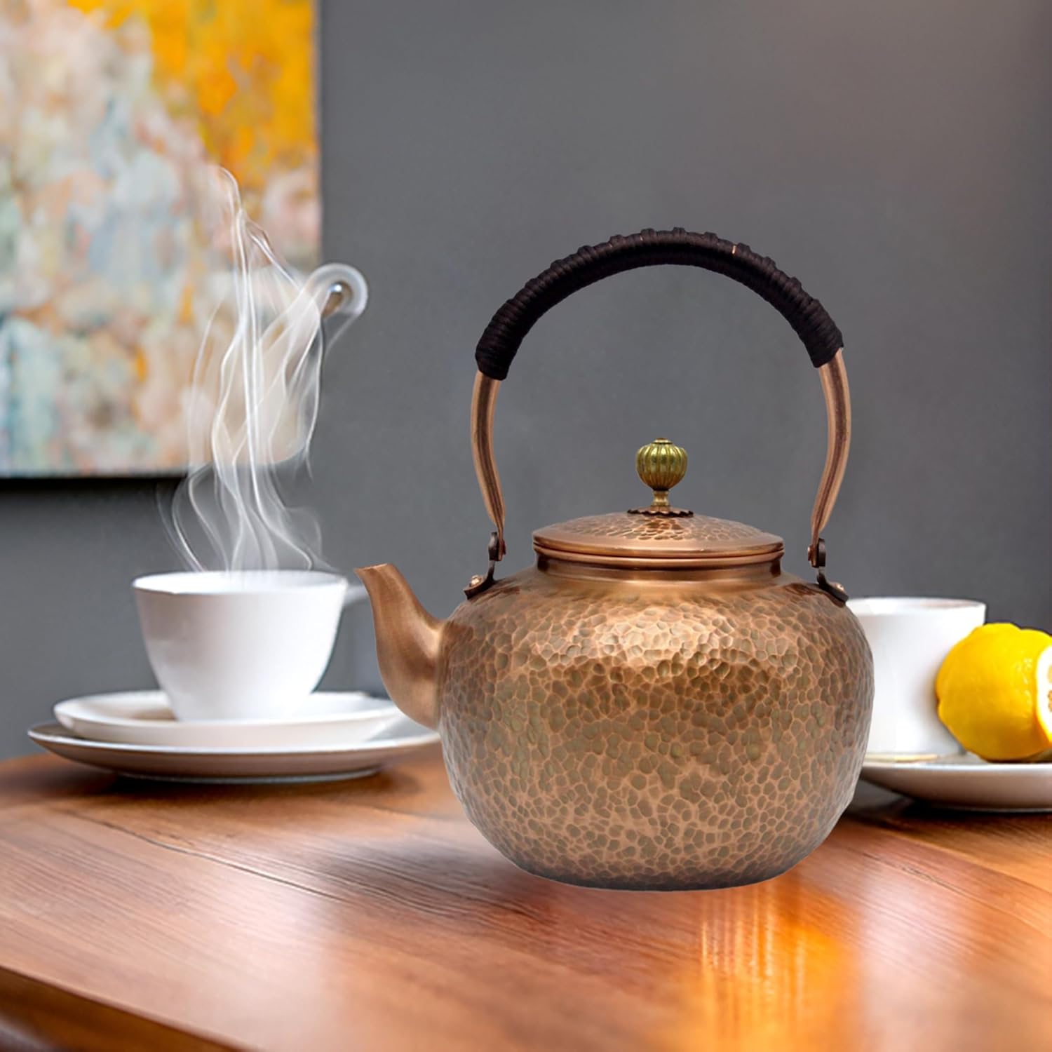 50.7oz Elegant Chinese Style Copper Tea Kettle For Stovetop, Non-Coating Pure Copper Teapot with Stainless Steel Infuser For Loose Tea, Large and Solid Tea Pot(1500ml)