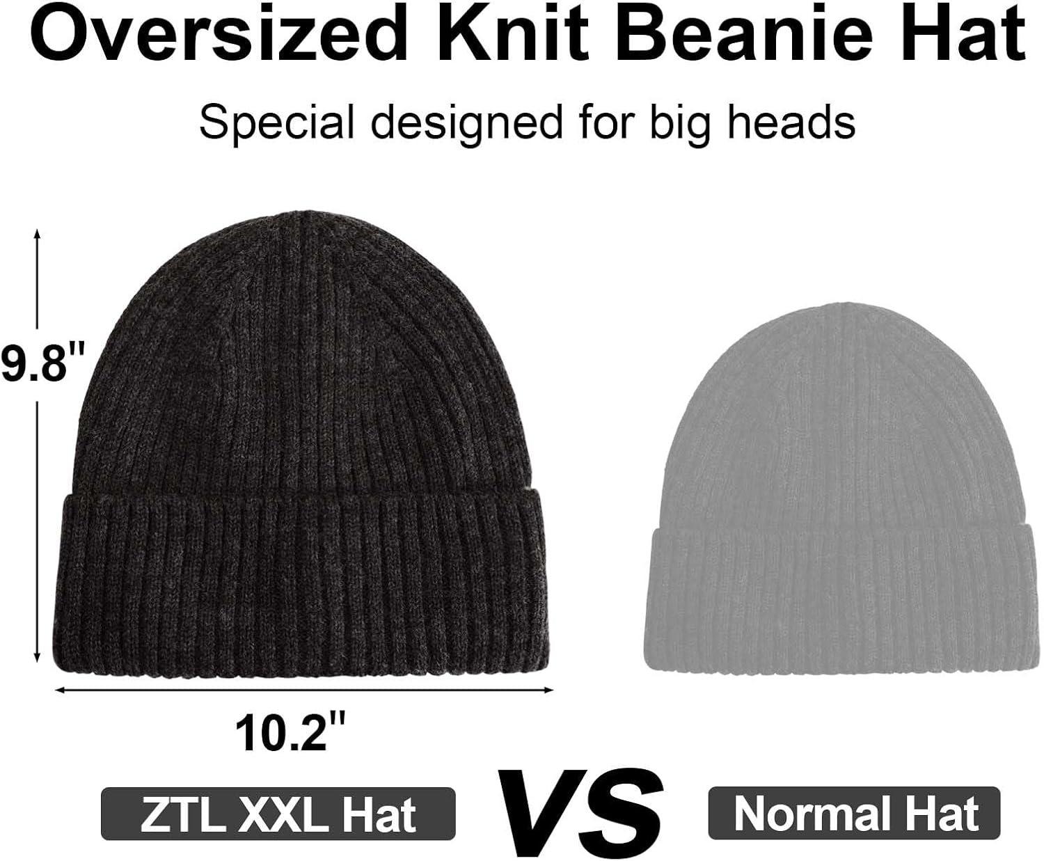 ZTL M/L/XL/XXL Merino Wool Beanie for Men Women, Fleece Lined Large Winter Hat, Big Knitted Cuffed Beanie Ski Skull Cap - Image 4