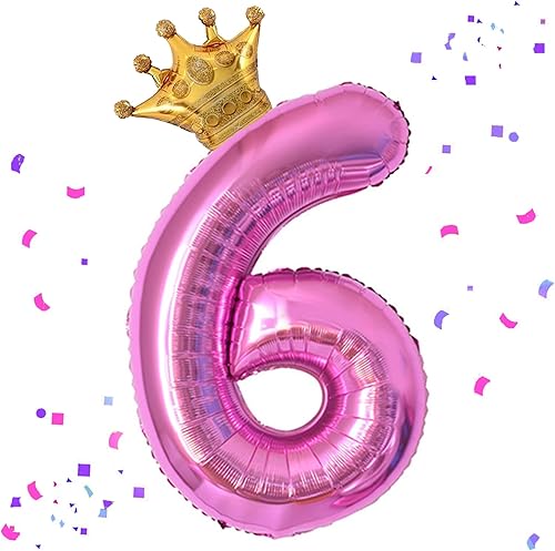 Miniatura 6 de Globo rosa intenso de 40 pulgadas con número 5 y corona pequeña para decoraciones de fiesta de cumpleaños, decoraciones de fiesta de cumpleaños 5,