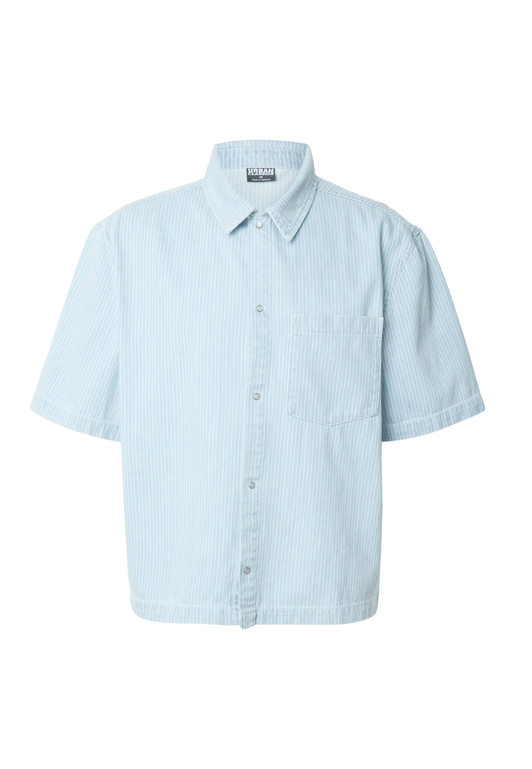 Urban Classics Męska koszula dżinsowa Pinstriped Casual – luźno skrojona koszula dżinsowa z prążkami, kieszenią na piersi i kołnierzem kent, lekki denim o luźnym kroju
