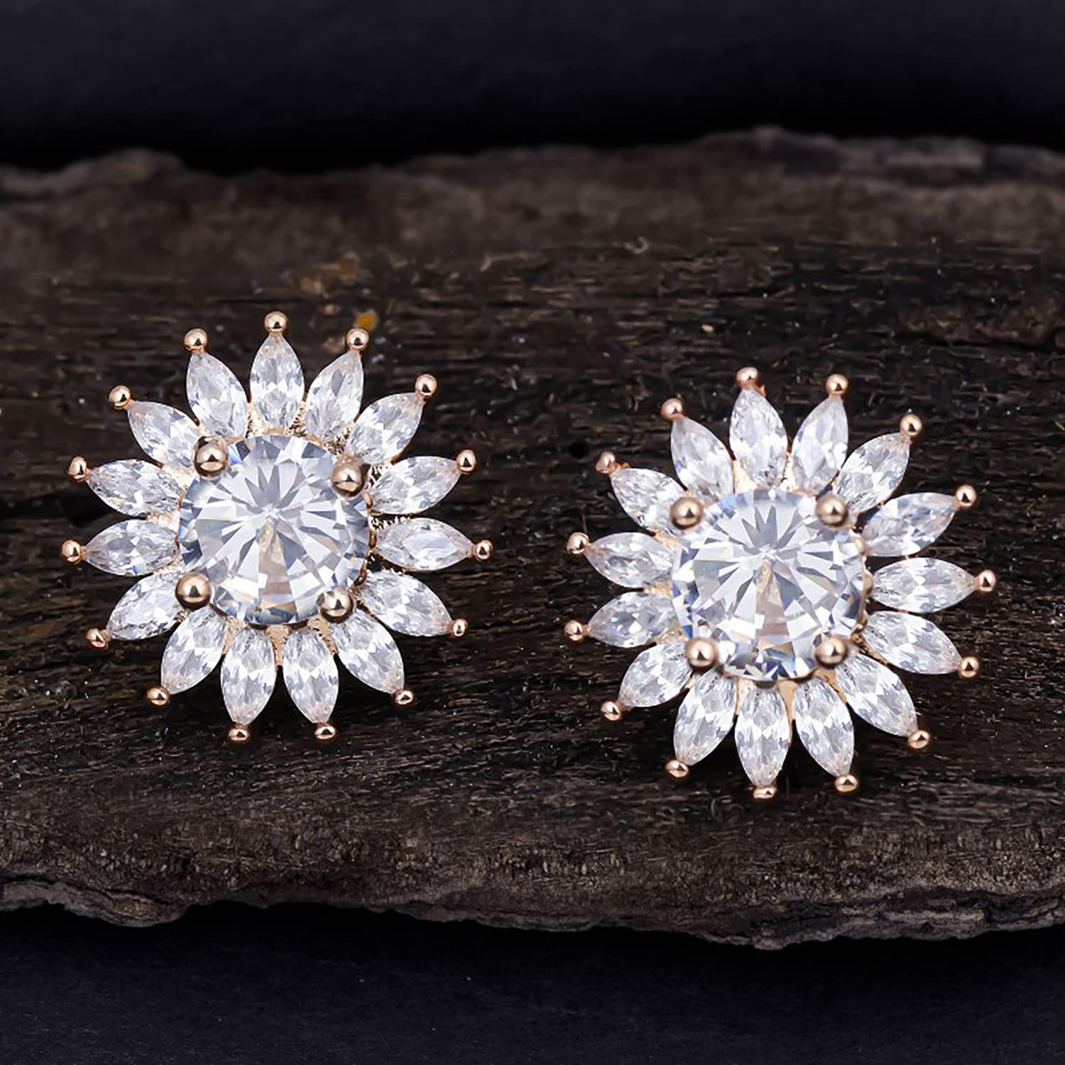 Women's Sunflower Plated Stud Earrings, Everyday Elegance