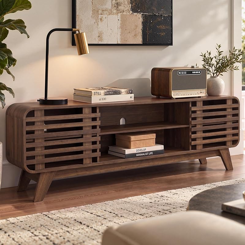 TV Stand, Mid Century Modern for 70 inch TV, Walnut