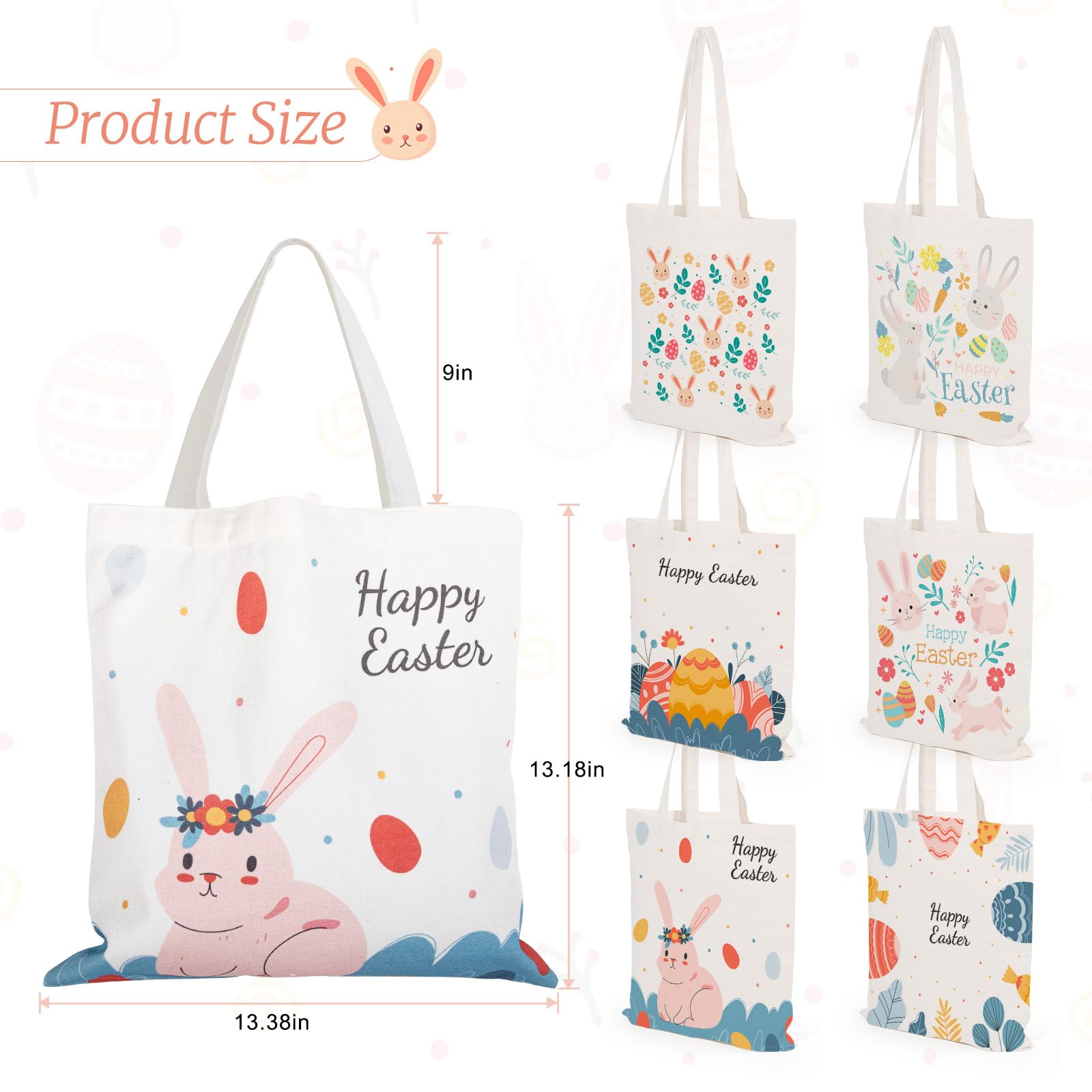 TYL&TYS Osterkörbe Für Kinder – 6 Stück, 34x34 Cm, Stoff-Goodie-Bags Mit Ostermotiven, Wiederverwendbar