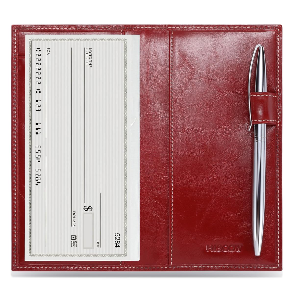 HISCOW Leather Checkbook Cover for Duplicate Checks with Pen Holder