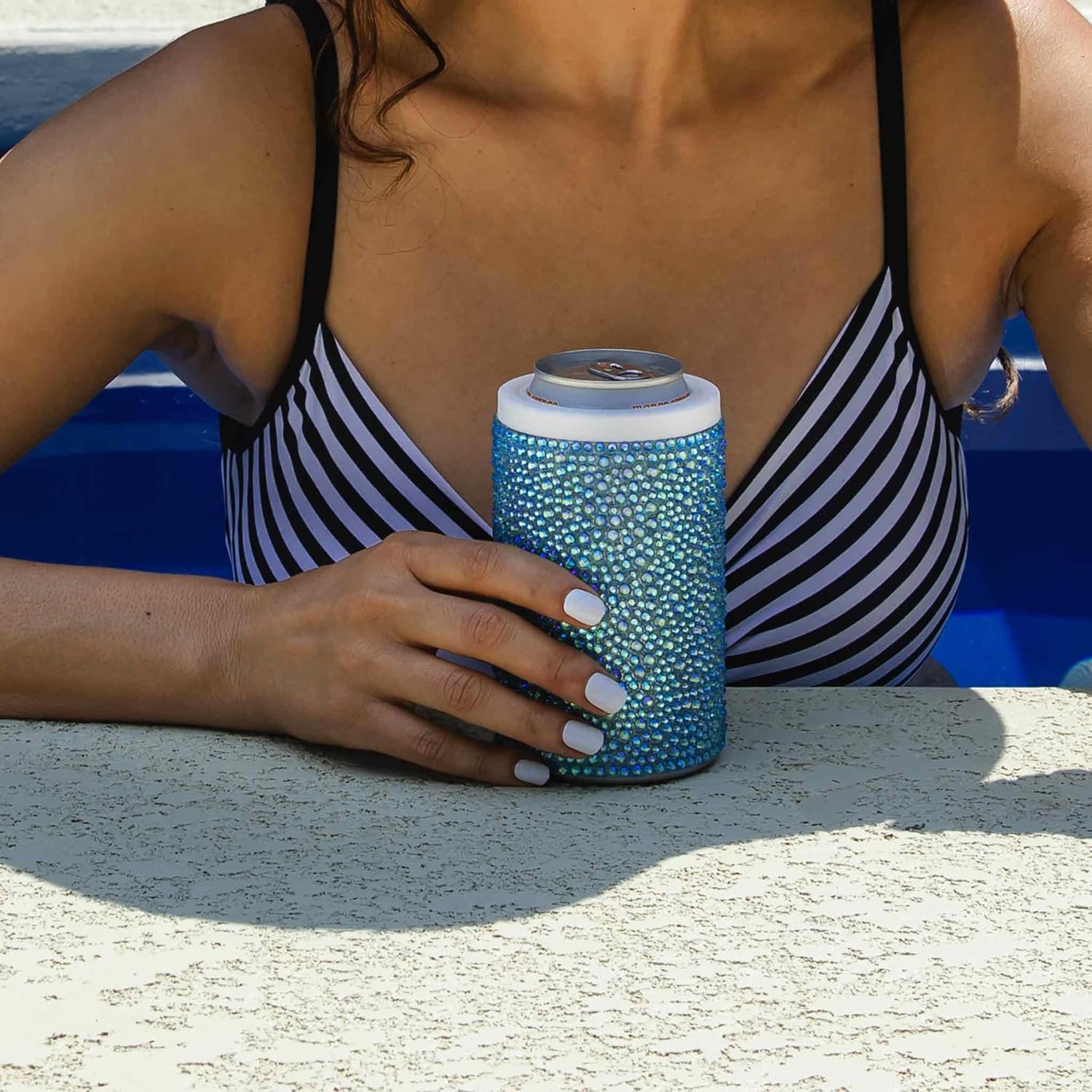 Strass Beverage Insulator for Standard Can, Glass Rhinestones on Stainless Steel, Lavender Iridescent, Sold Individually