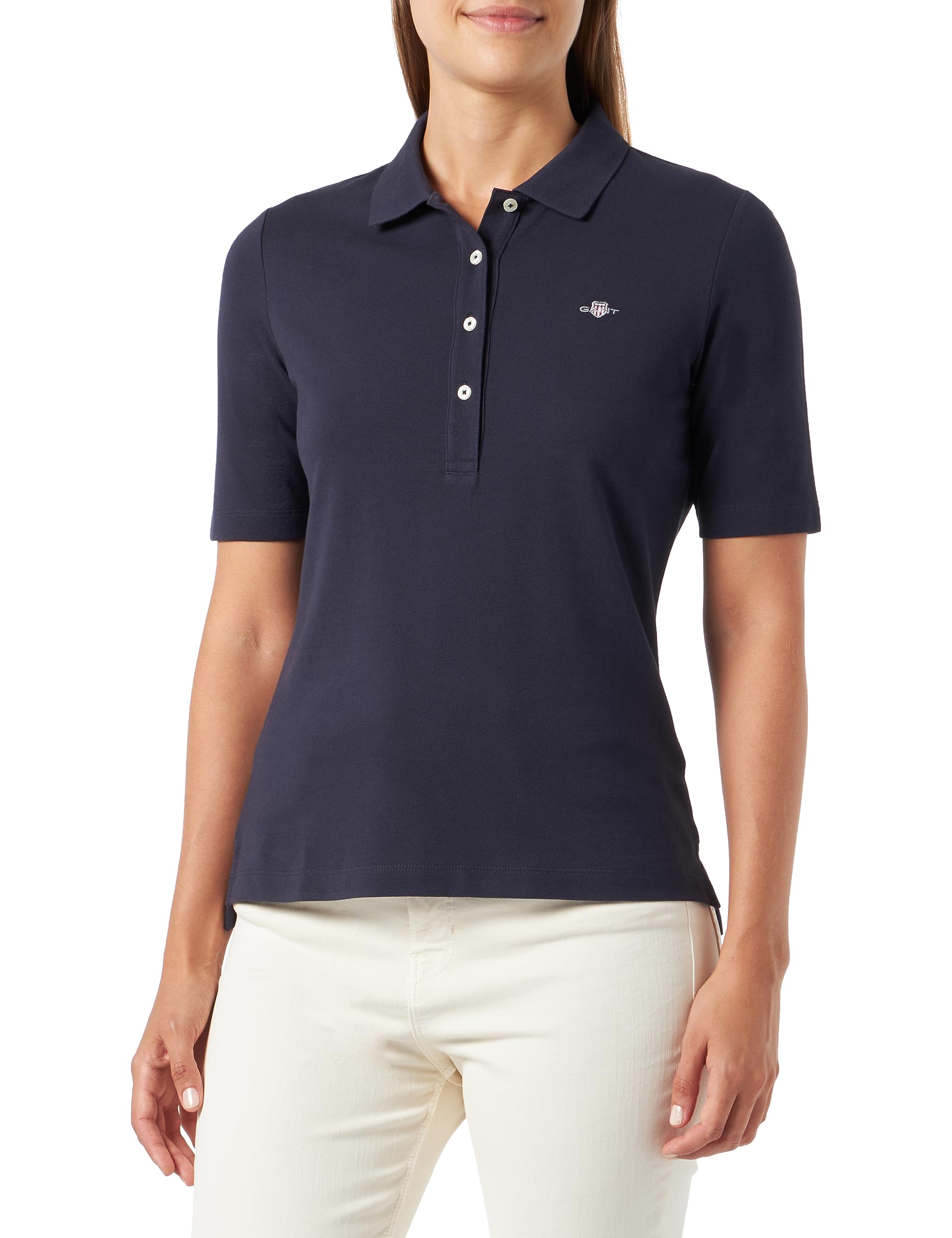 Gant Women's Evening Blue Slim Shield Ss Pique Polo Shirt, Xs