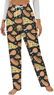 Women Chicken Leg Burger Meat Roll Pizza Pajama Pants Flannel Pjs Pants Funny Soft Pajama Bottom Sleepwear for Party