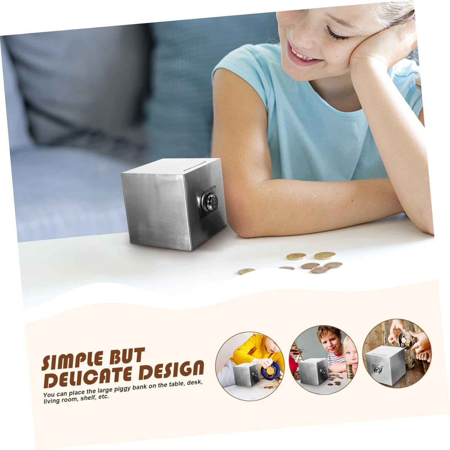 1pc Piggy Bank for Boys Girls Boys and Girls Money Bank Savings Stainless Steel