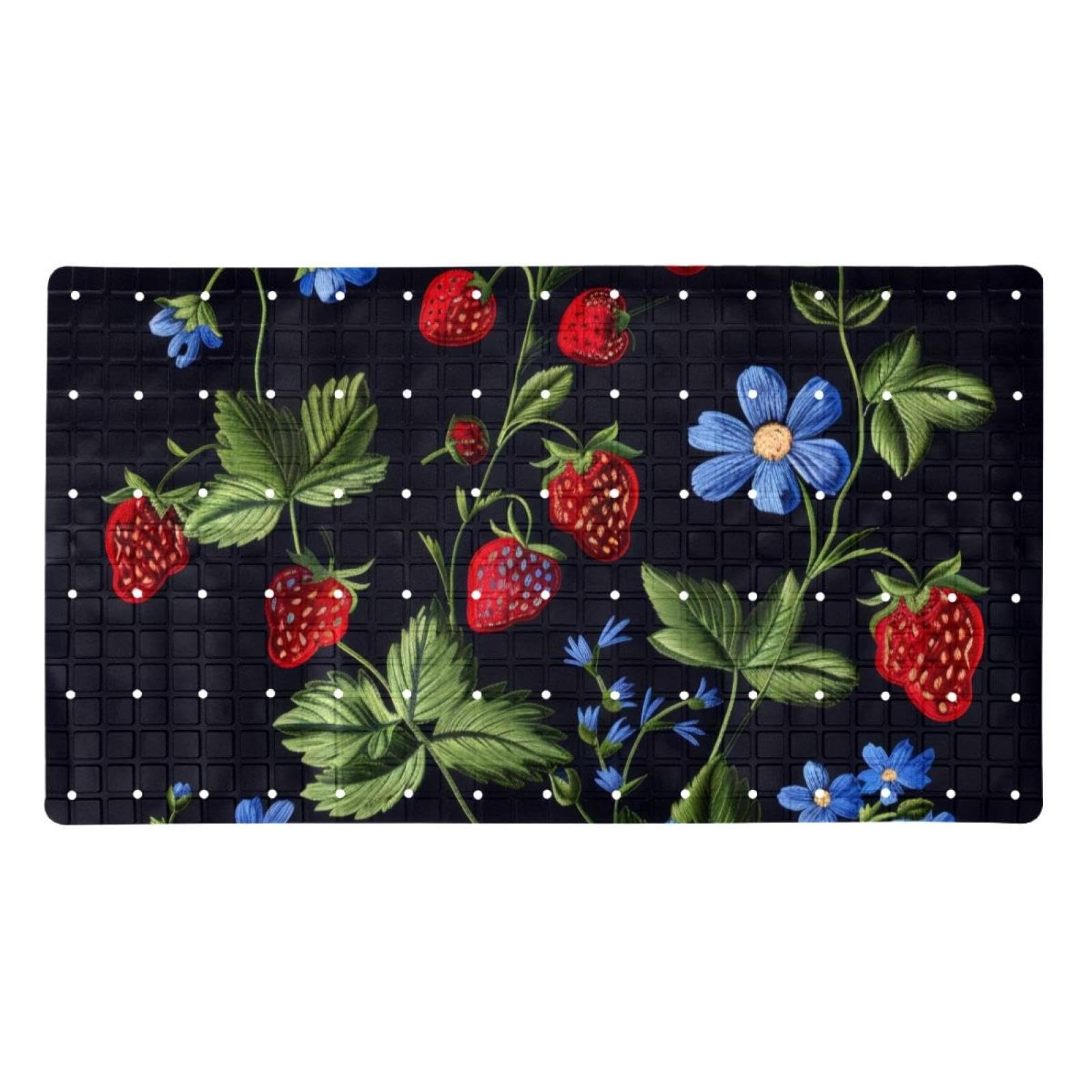 Rutschfeste Badematten für Badezimmer, Motiv: Erdbeerpflanze mit Blättern, rechteckige Badewannenmatte, maschinenwaschbar, 40 x 70 cm