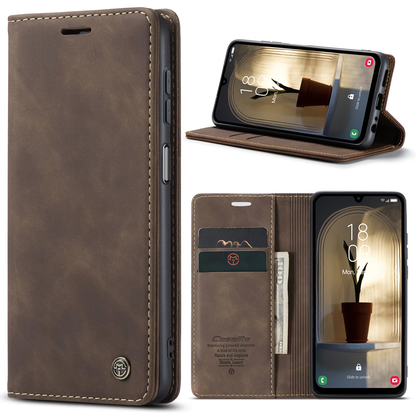 Azororo Cover per Samsung Galaxy A25 5G, Premium PU Pelle Custodia, Magnetica Carta Fessura Portafoglio Case, Flip Cavalletto Custodia per Samsung Galaxy A25- Caffè