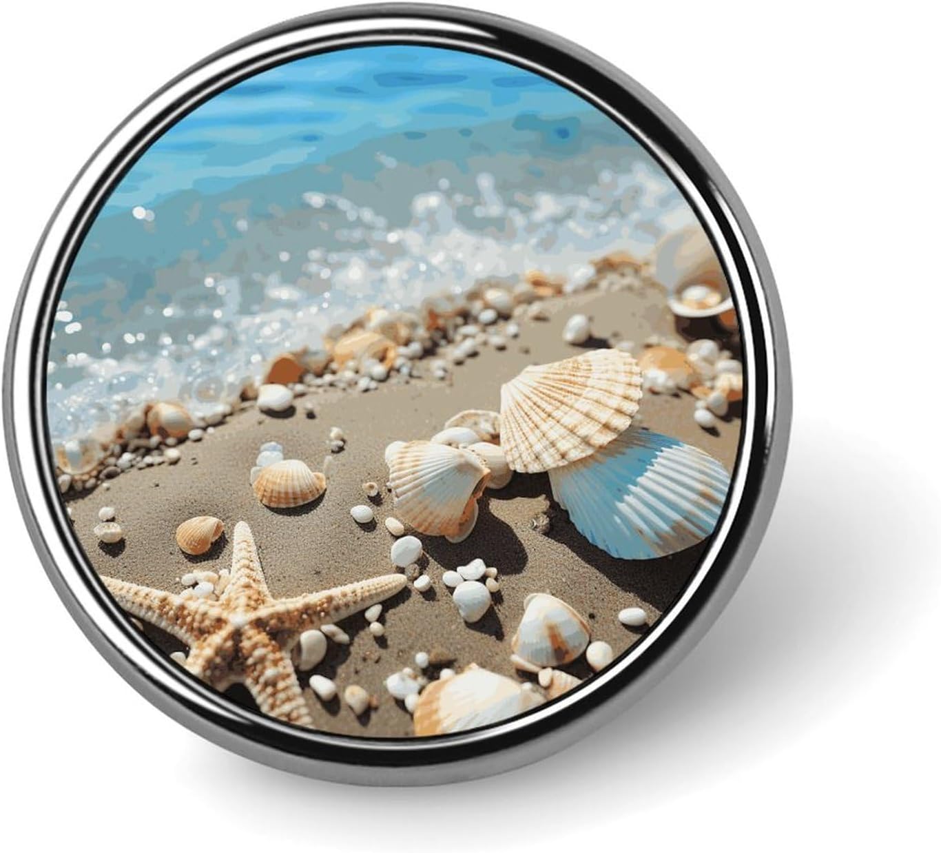 Exquisite Palm Trees Ocean Waves Sunset Printed Round Brooch - A Must - Have Accessory for Trendy Women Ideal Gift for Valentine's Day, Birthday, Graduation
