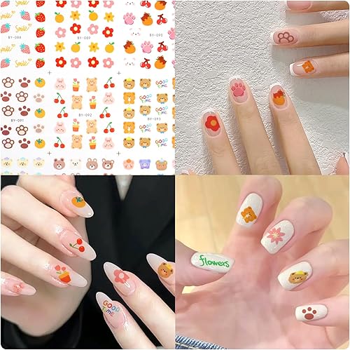 Miniatura 6 de Calcomanías de uñas para mujeres y niñas pequeñas, juego de decoración de uñas de animales lindos animales, frutas, garra para mujeres, niños y