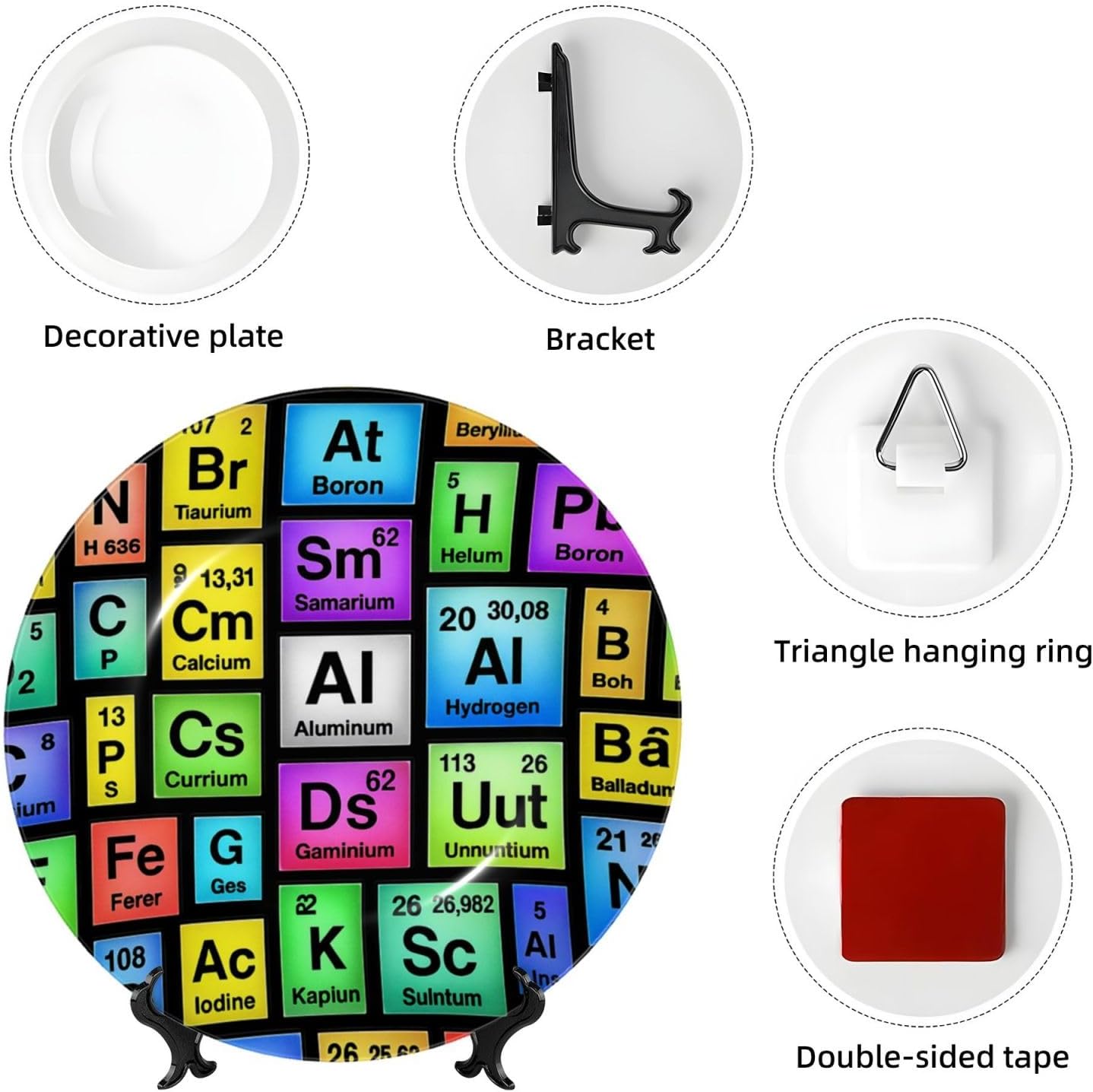 Periodic Table Pattern 10 Inch Decorative Plate With Stand, Elegant Display Wall Plate For Home Decor