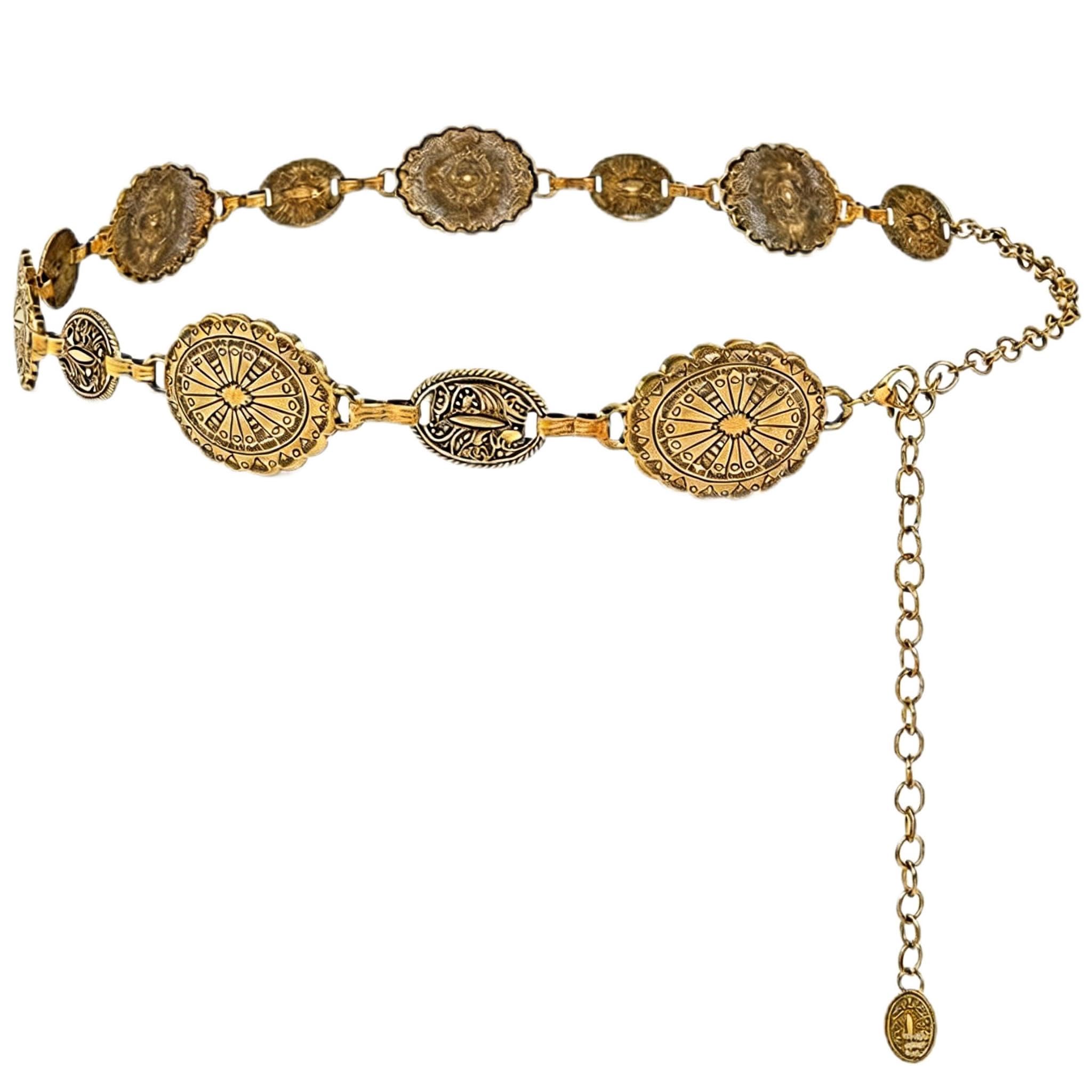 Waist Belt for Women Metal Concho Hip Belt for women Saree Waist Belt Adjustable Boho Western Fashion Saree Belt Chain Belts for Dresses, Jeans, Skirts-image-44